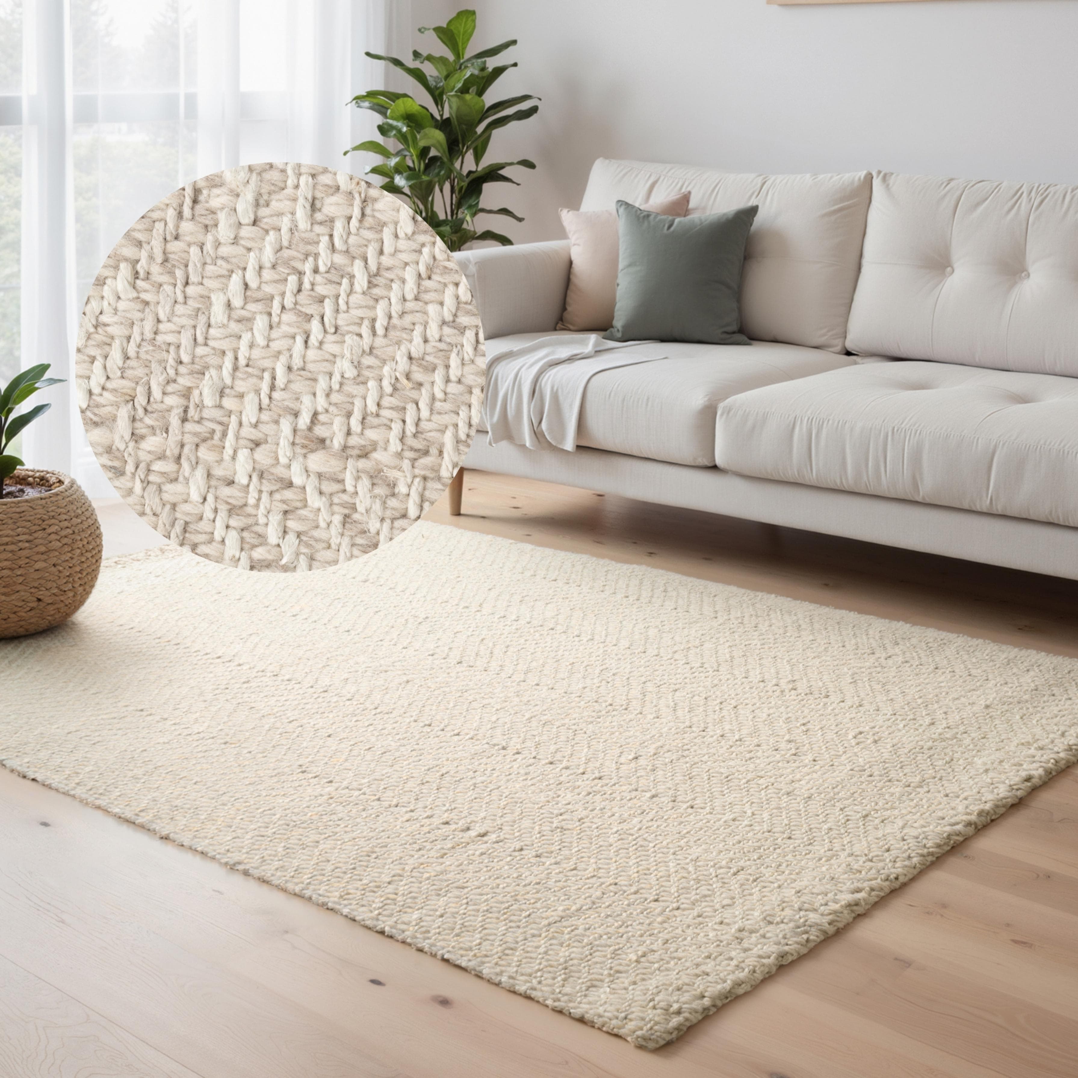 Elle Decoration Majoli Wollteppich Natur Weiß Herringbone
