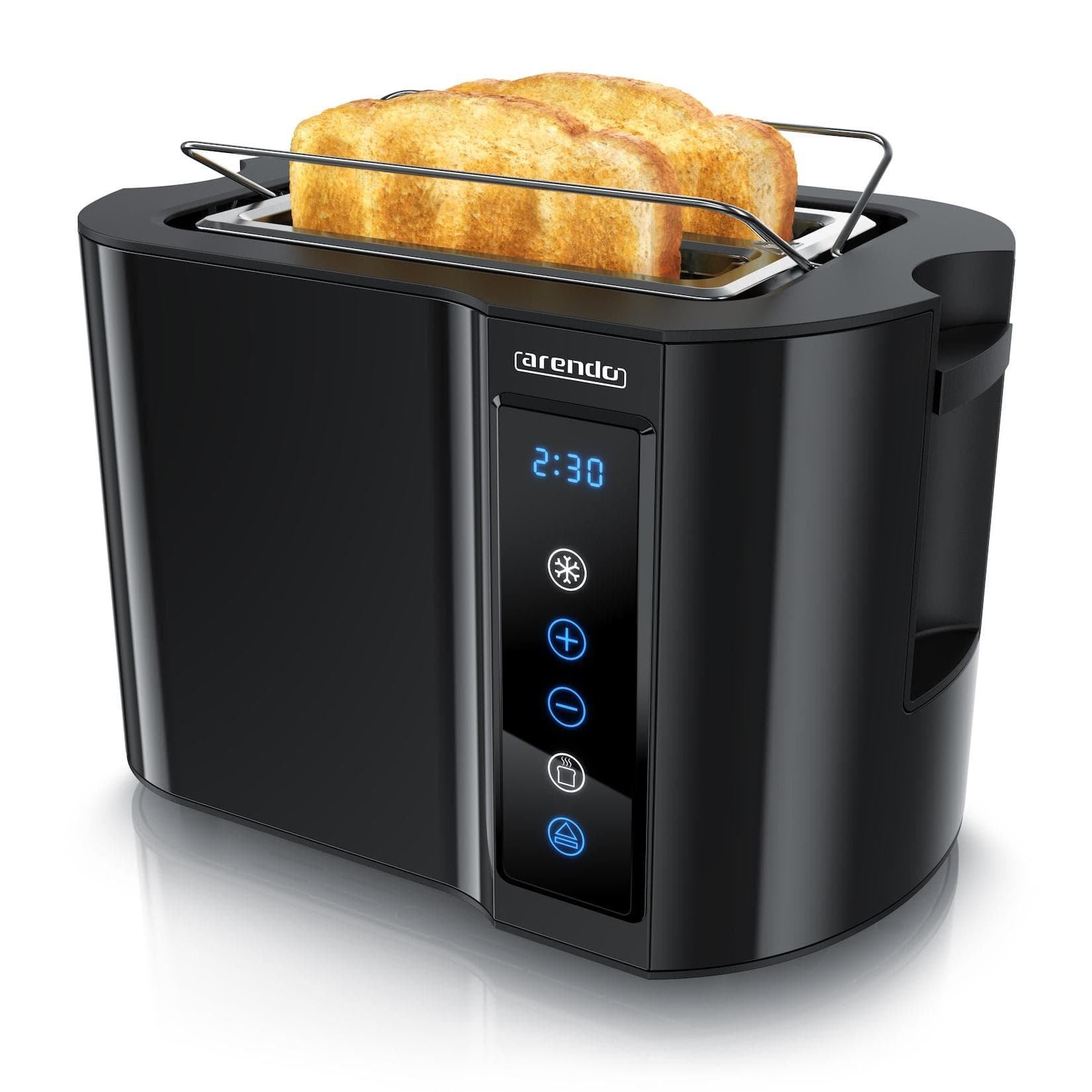 Arendo Toaster Edelstahl mit Brötchenaufsatz, Display & Touch, wärmeisoliert, verschiedene Schlitze