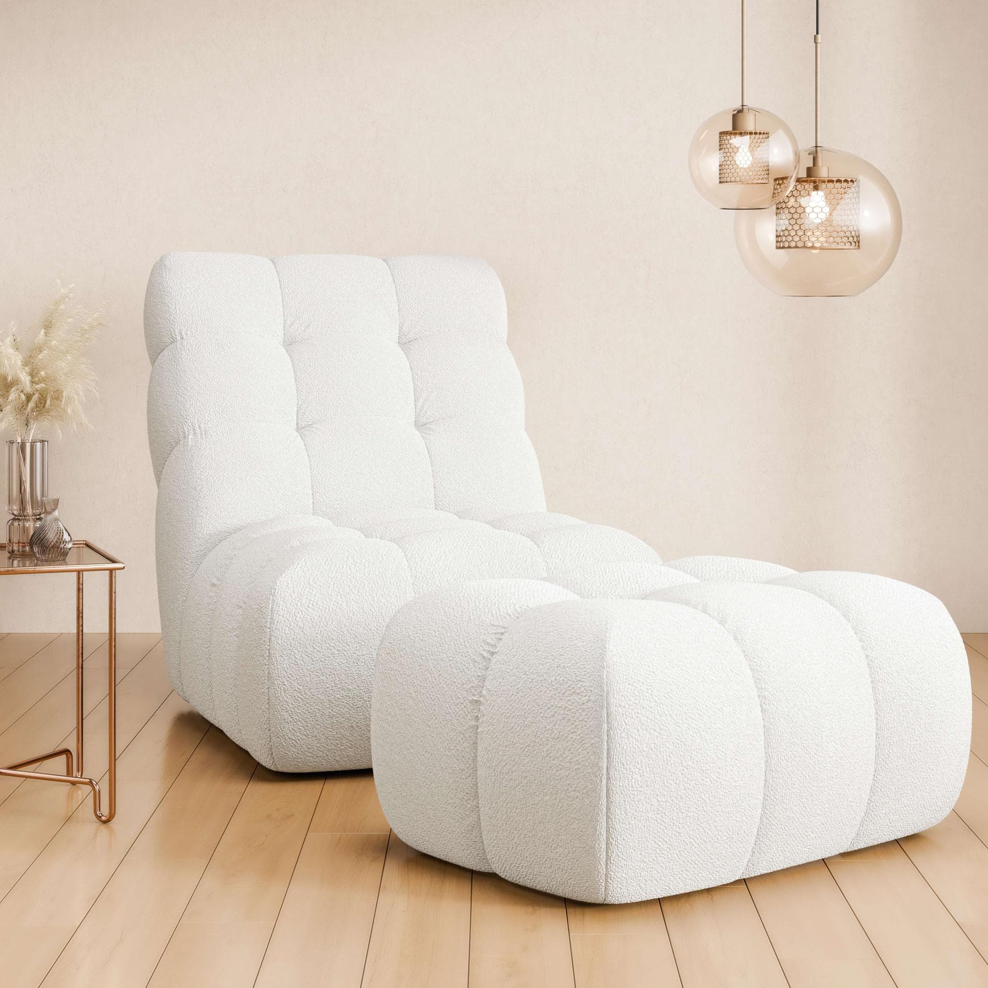 HOME AFFAIRE Aurelian XXL-Sessel mit Hocker Weiß Velours