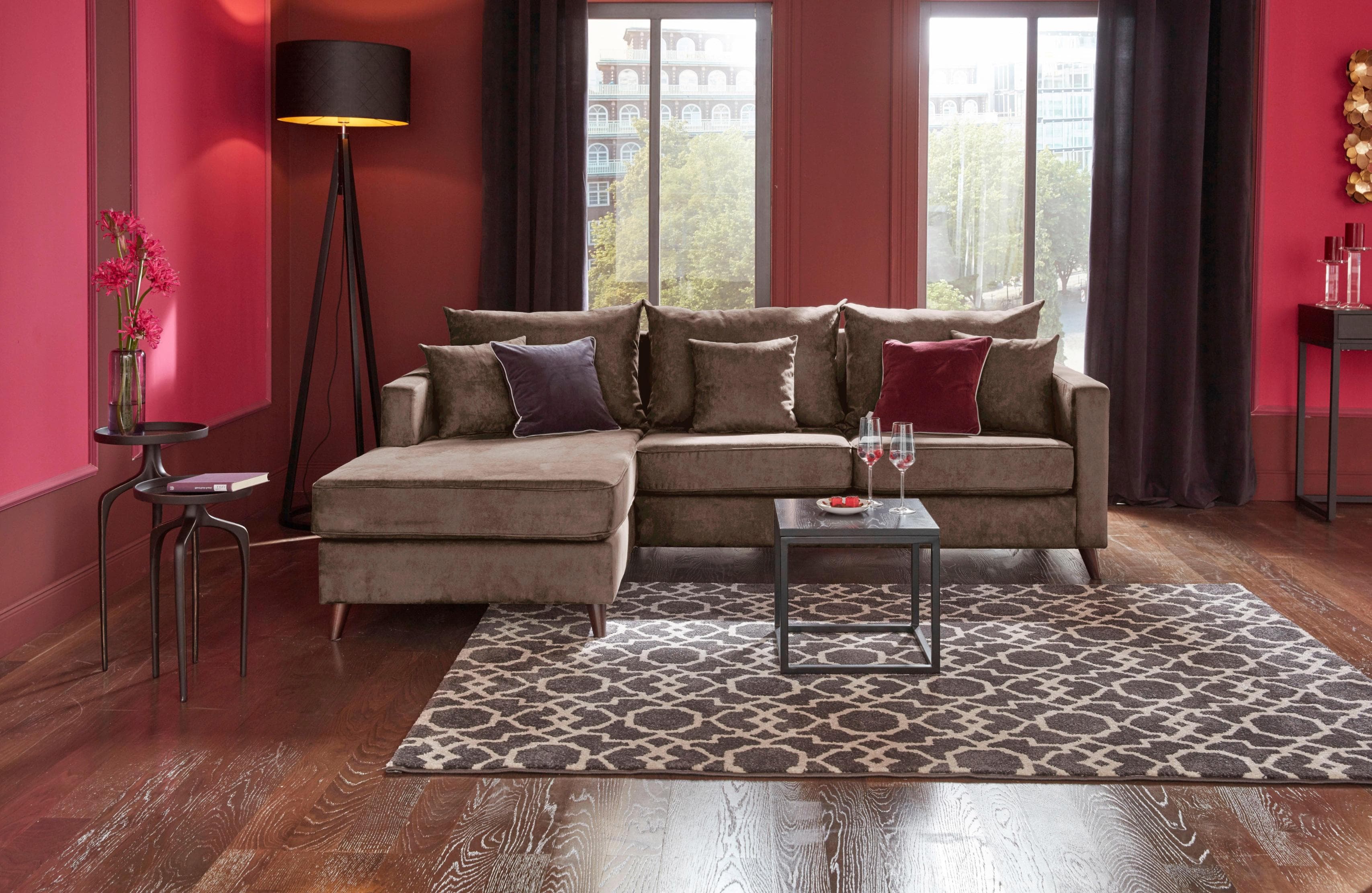 HOME AFFAIRE Ecksofa Renesse L-Form Taupe Samtvelours