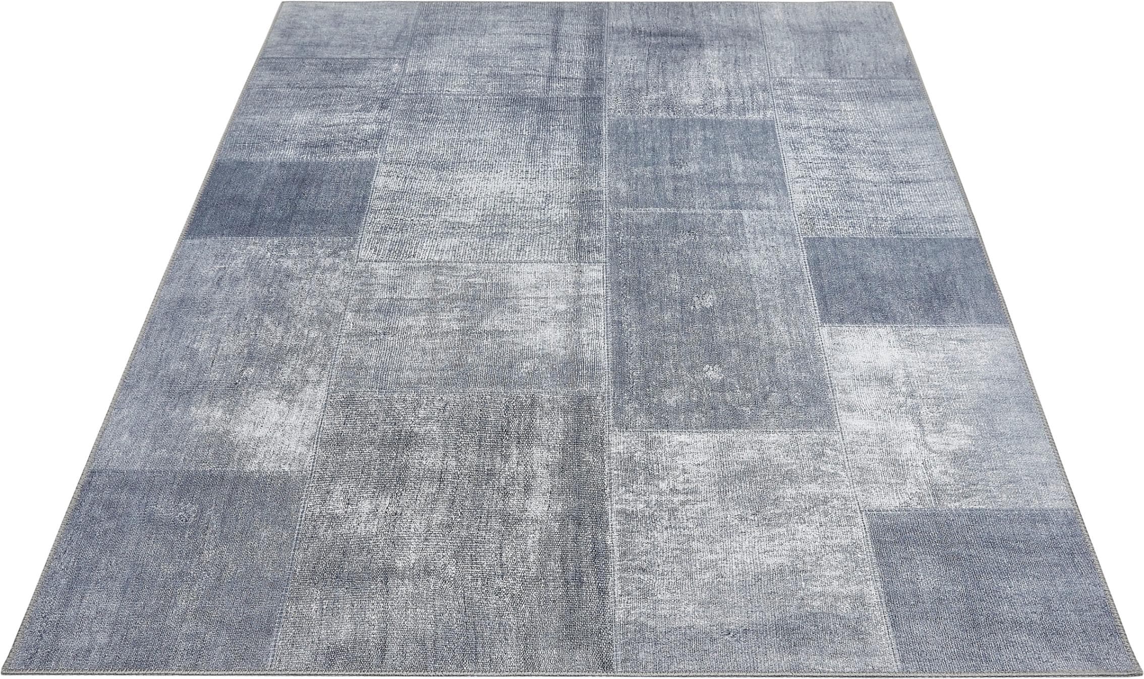 LUXOR LIVING Teppich Punto 3 Blau Grau Kurzflor Digitaldruck