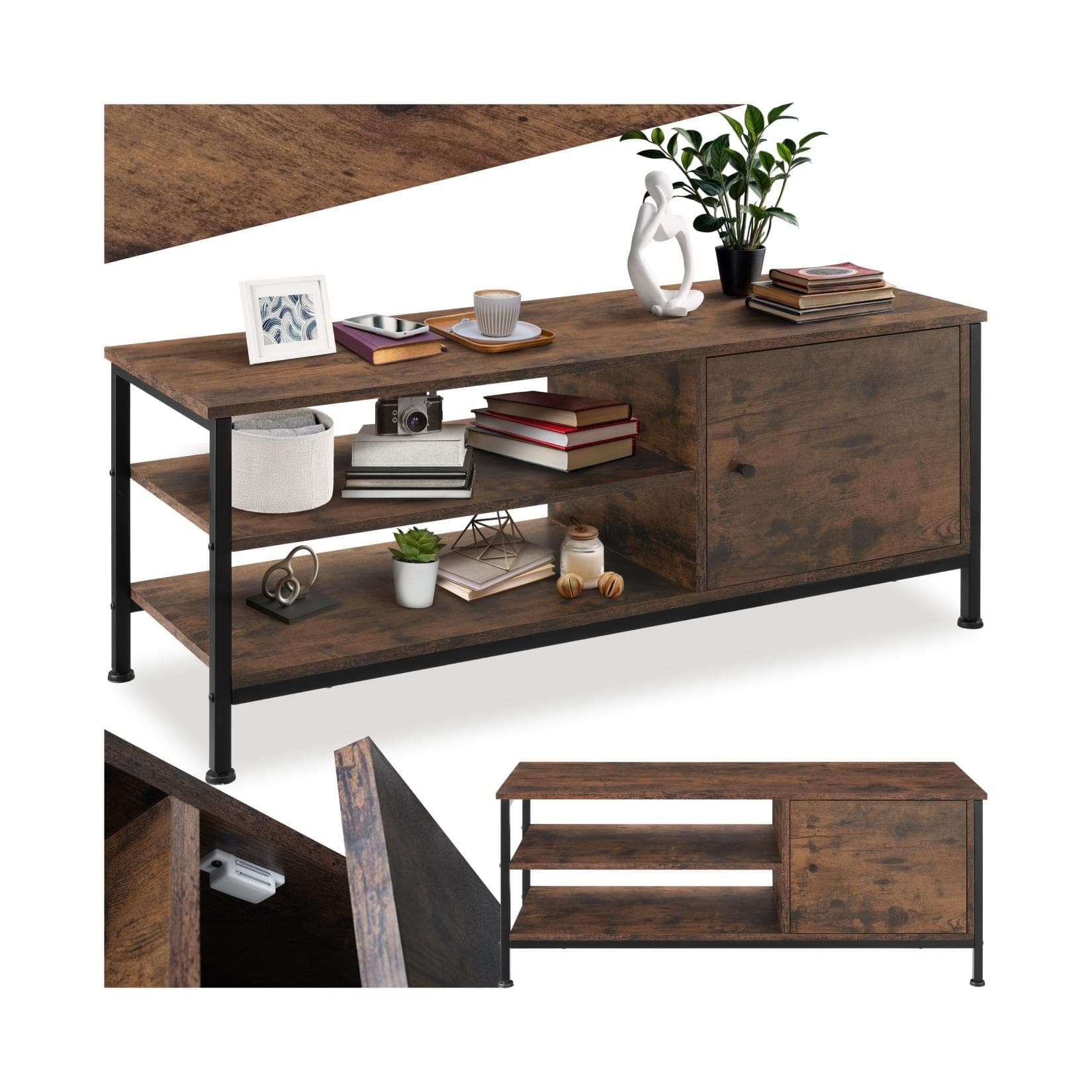 TecTake TV-Regal Industrial Style 2 offene Fächer Stauraum