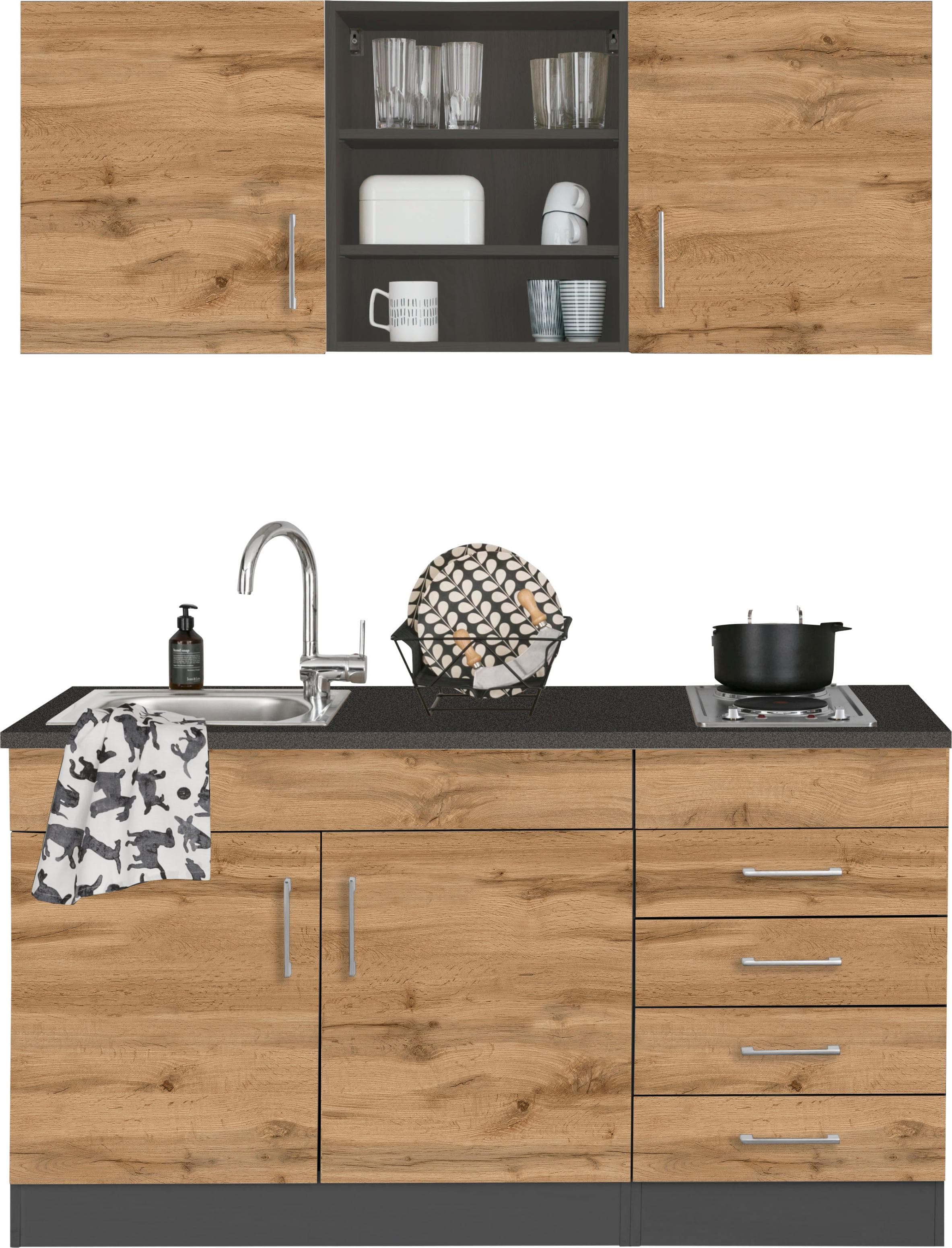 Pantryküche KS-Mali 150cm Grau Wotaneiche Anthrazit