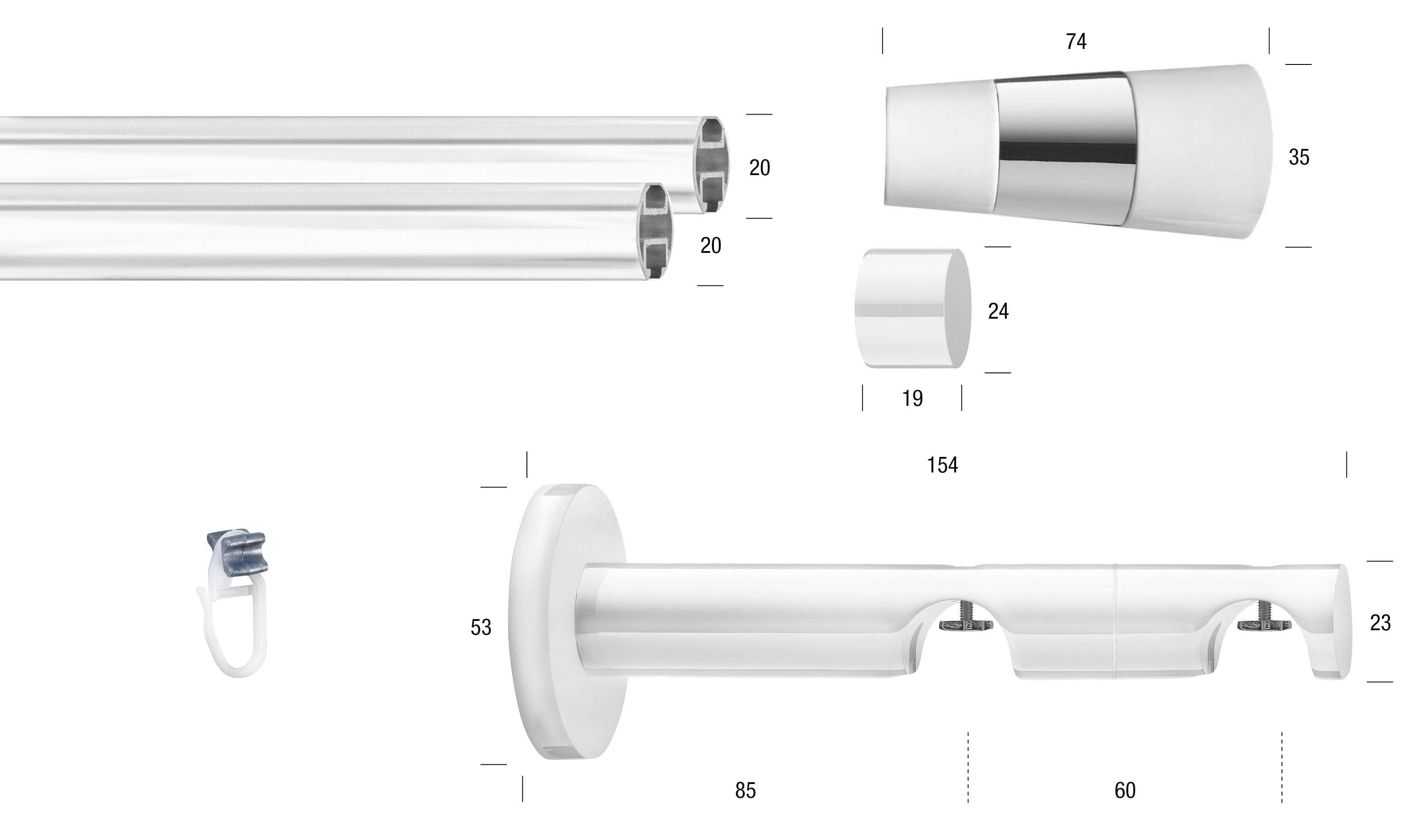 Gardinenstange aus Eisen, Aluminium, Kunststoff und Metall, weiß, glänzend, 390 cm