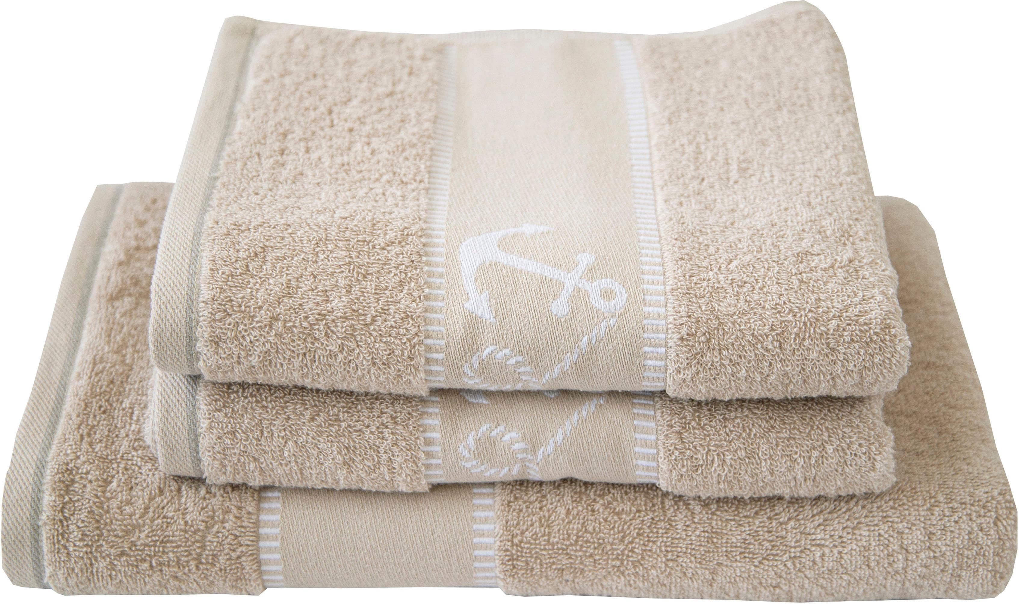 DYCKHOFF Handtuch Set Maritim Voyage Beige Frottier 3-tlg.