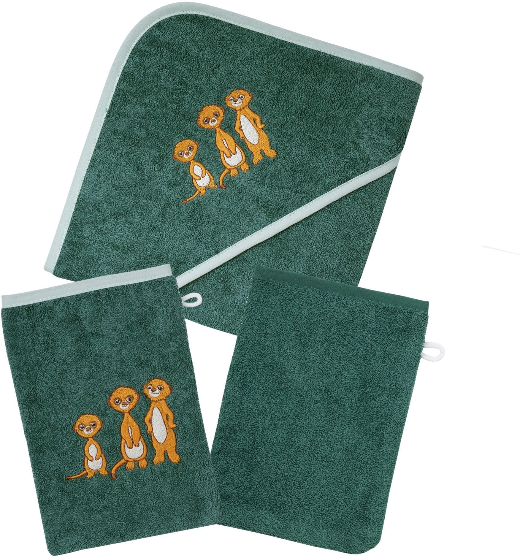 Wörner Baby-Handtuch-Set Erdmännchen Pinie Frottier 3-tlg.