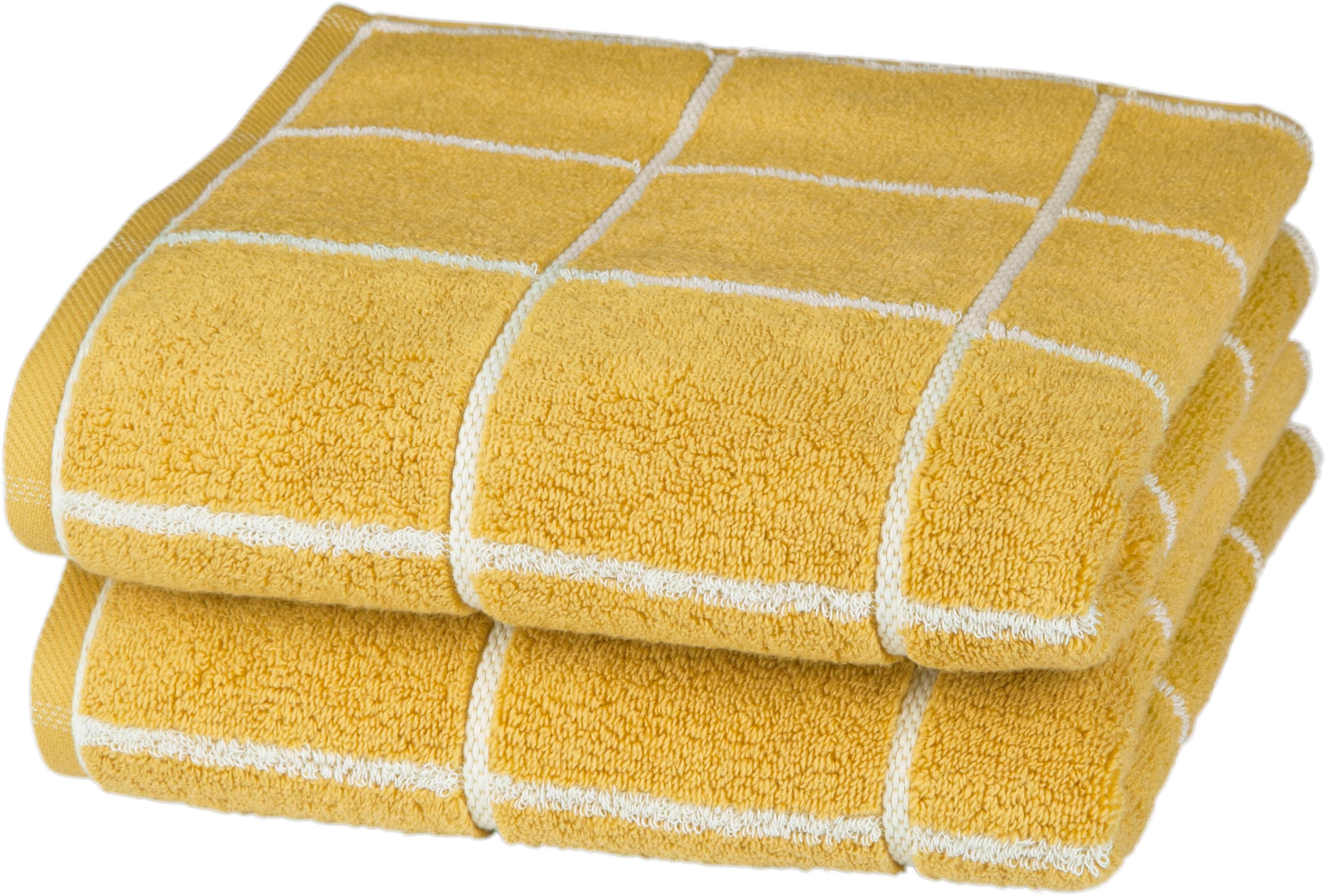 ROSS Handtuch 2er-Set Senf Kariert 100% Baumwolle Frottier