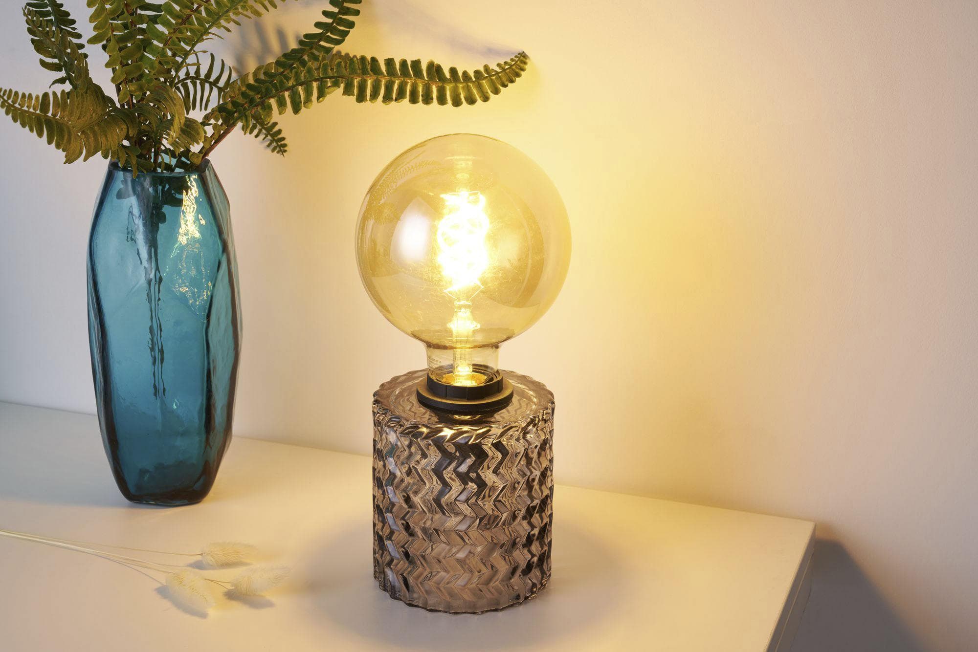 PAULEEN Tischleuchte Crystal Smoke Grau Rauchglas E27