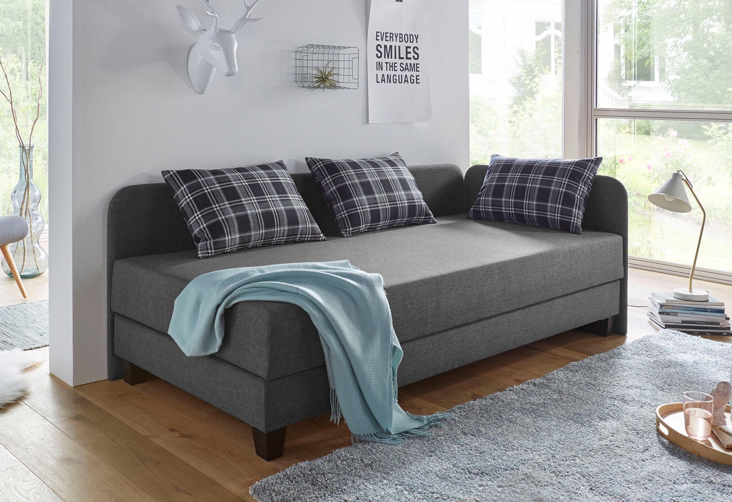 Gästebett MAINTAL Grau mit Bettkasten und 5-Zonen-Matratze