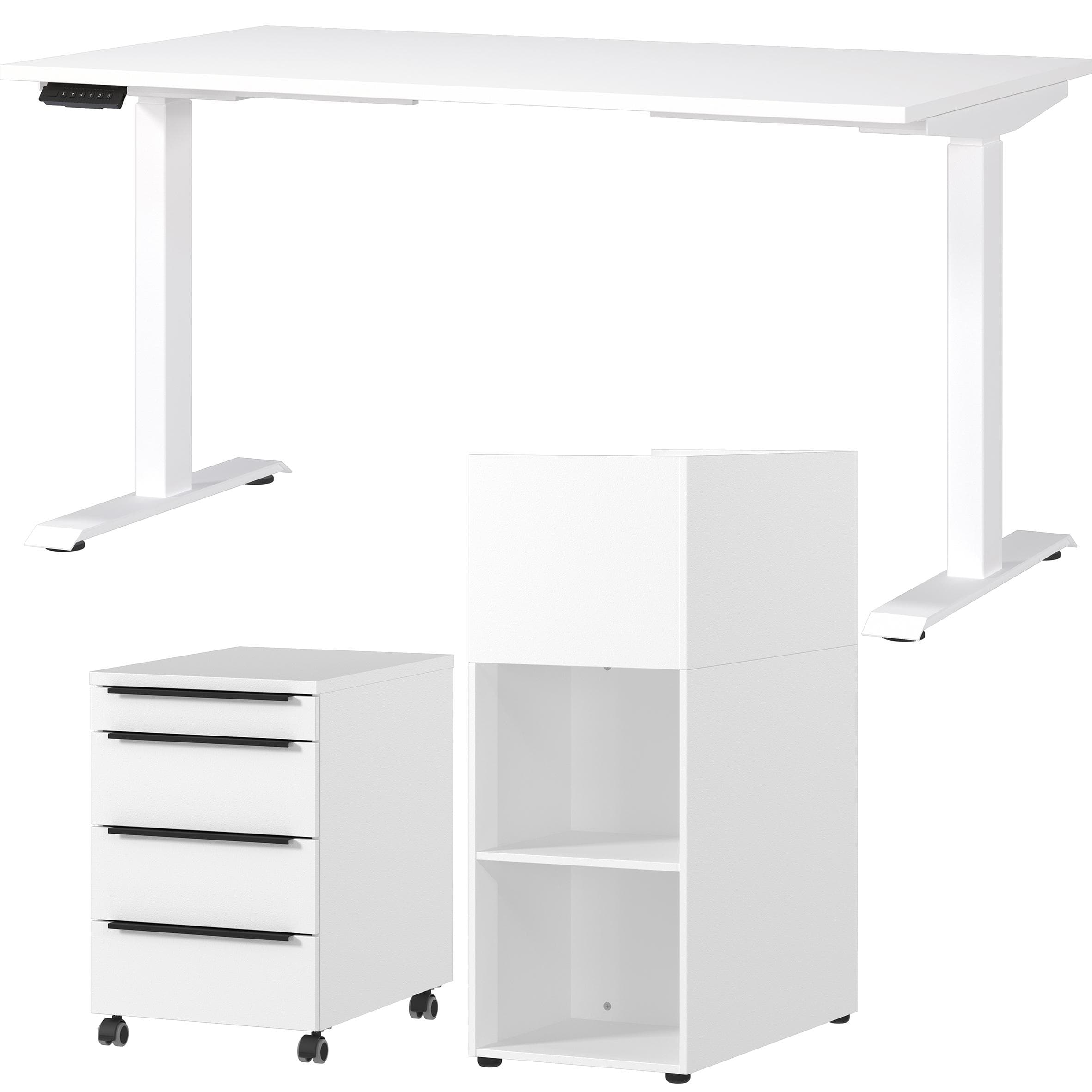 Büromöbel-Set GERMANIA Mailand Weiß mit höhenverstellbarem Schreibtisch