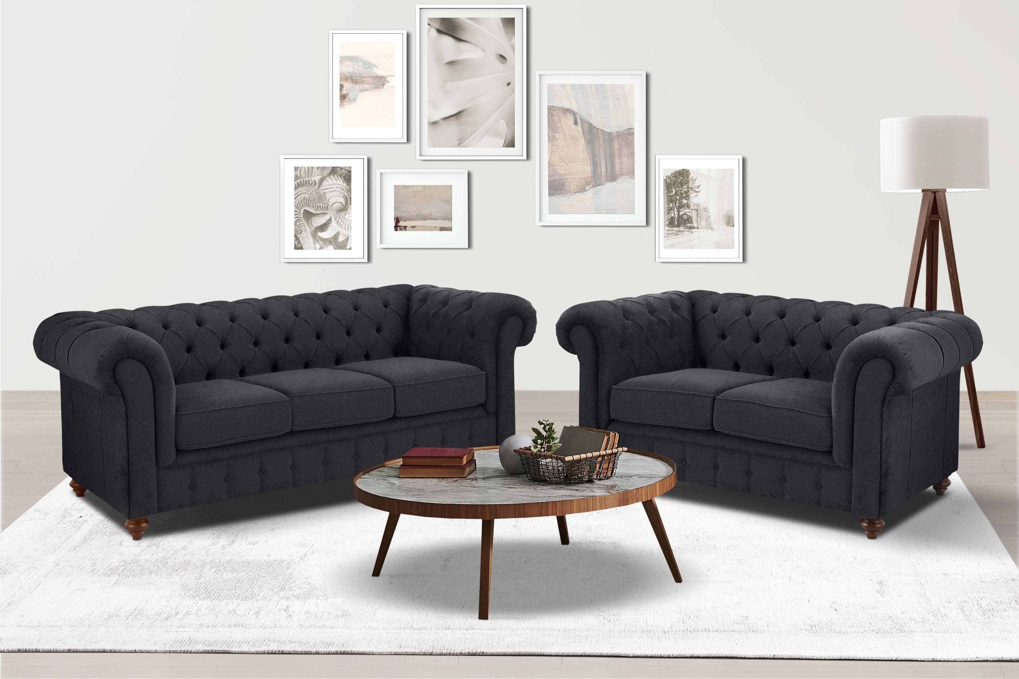 Home Affaire Chesterfield Sitzgruppe Grau 5-Sitzer Microfaser