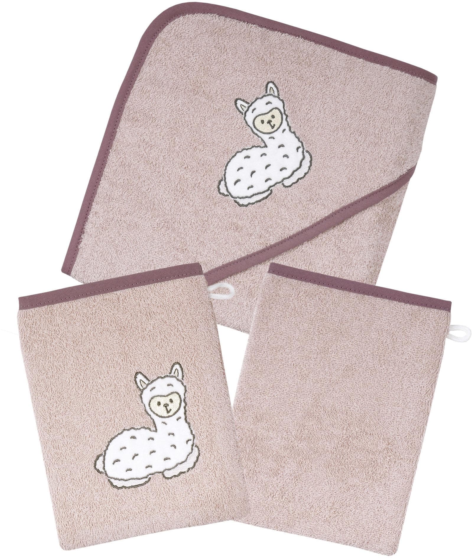 Wörner Handtuch Set Rosa mit Lama Stickerei 3-tlg. Frottier