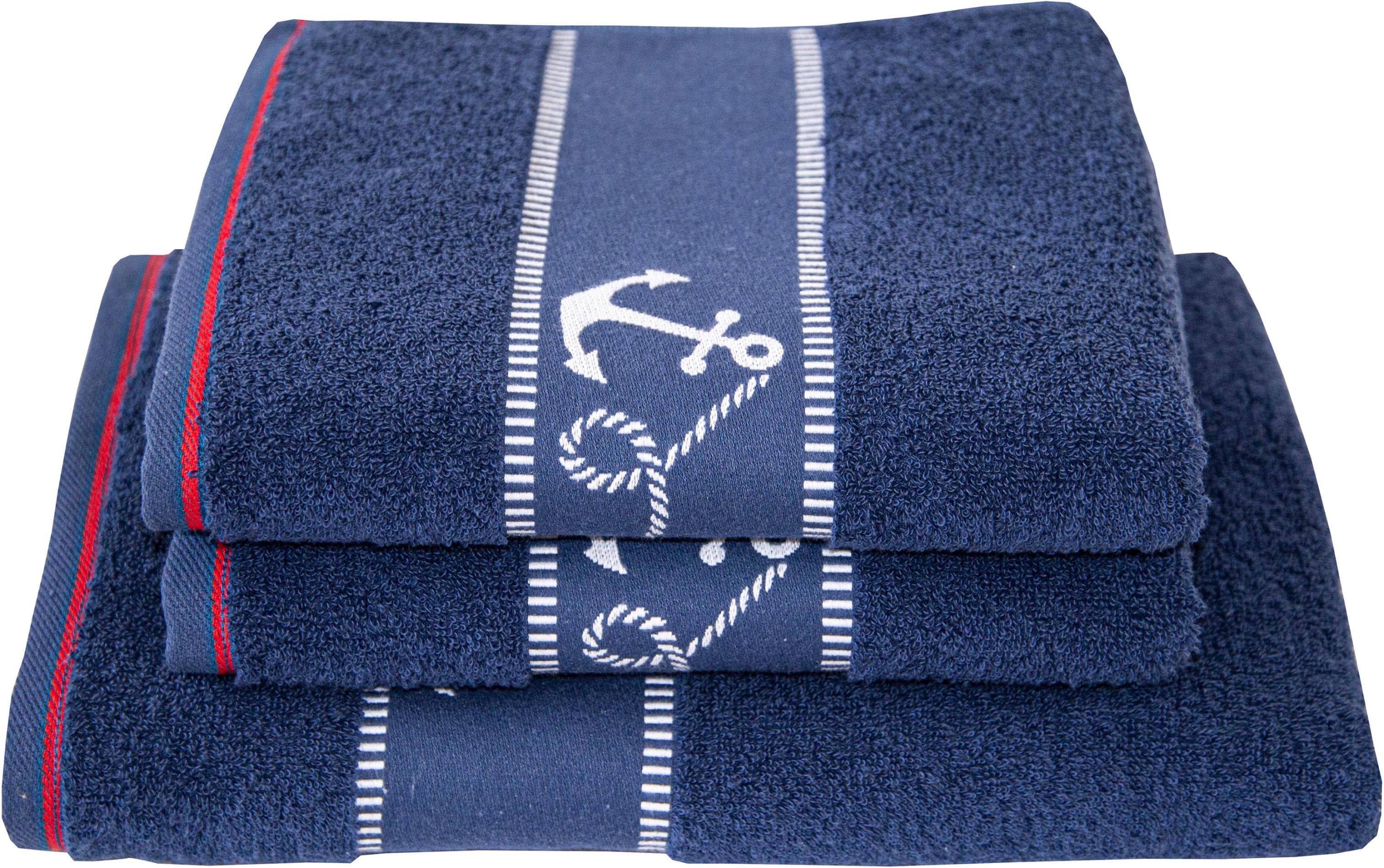 DYCKHOFF Handtuch Set Maritim Voyage Navy 3-tlg. Frottier