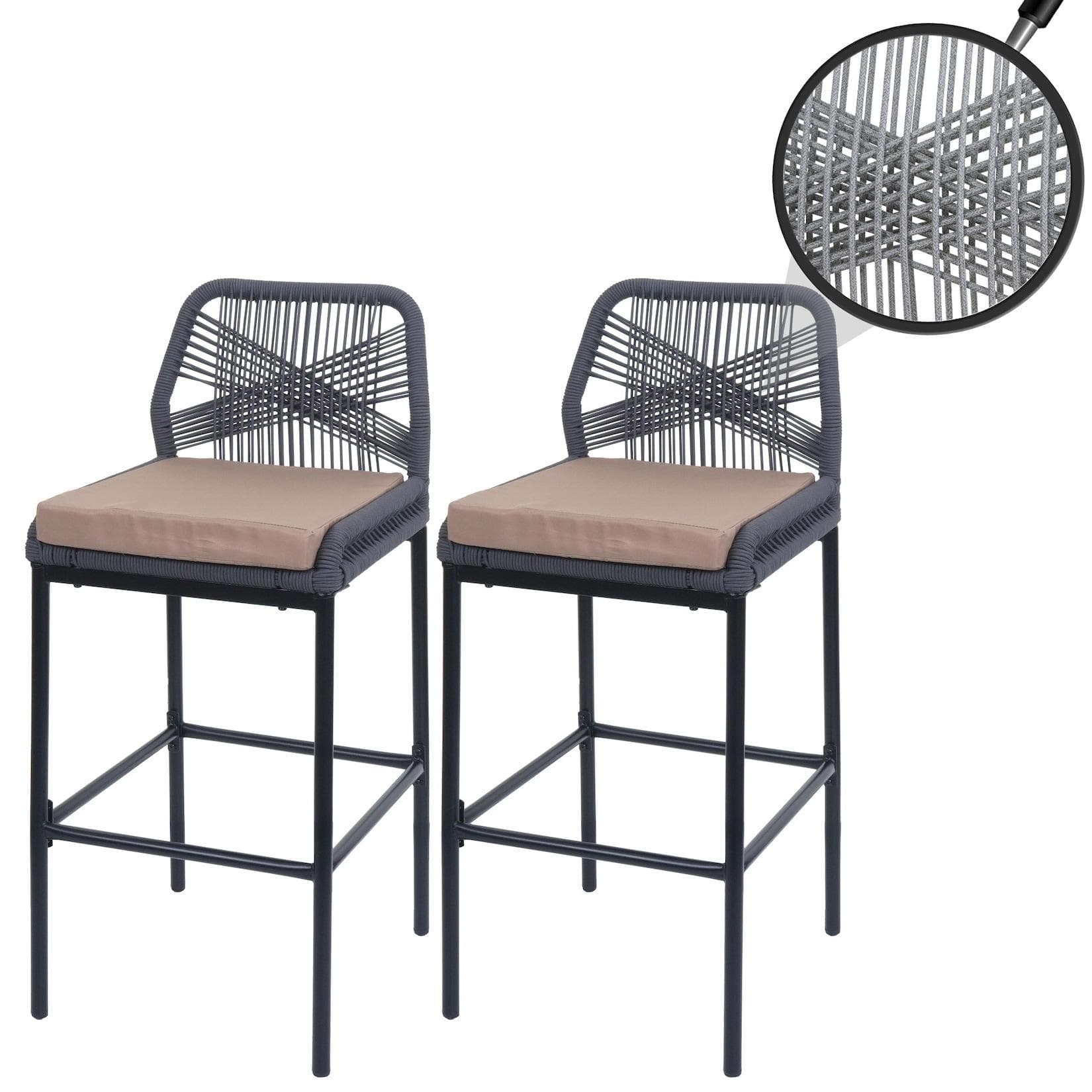 MCW 2er-Set Rope-Barhocker Outdoor Anthrazit Taupe