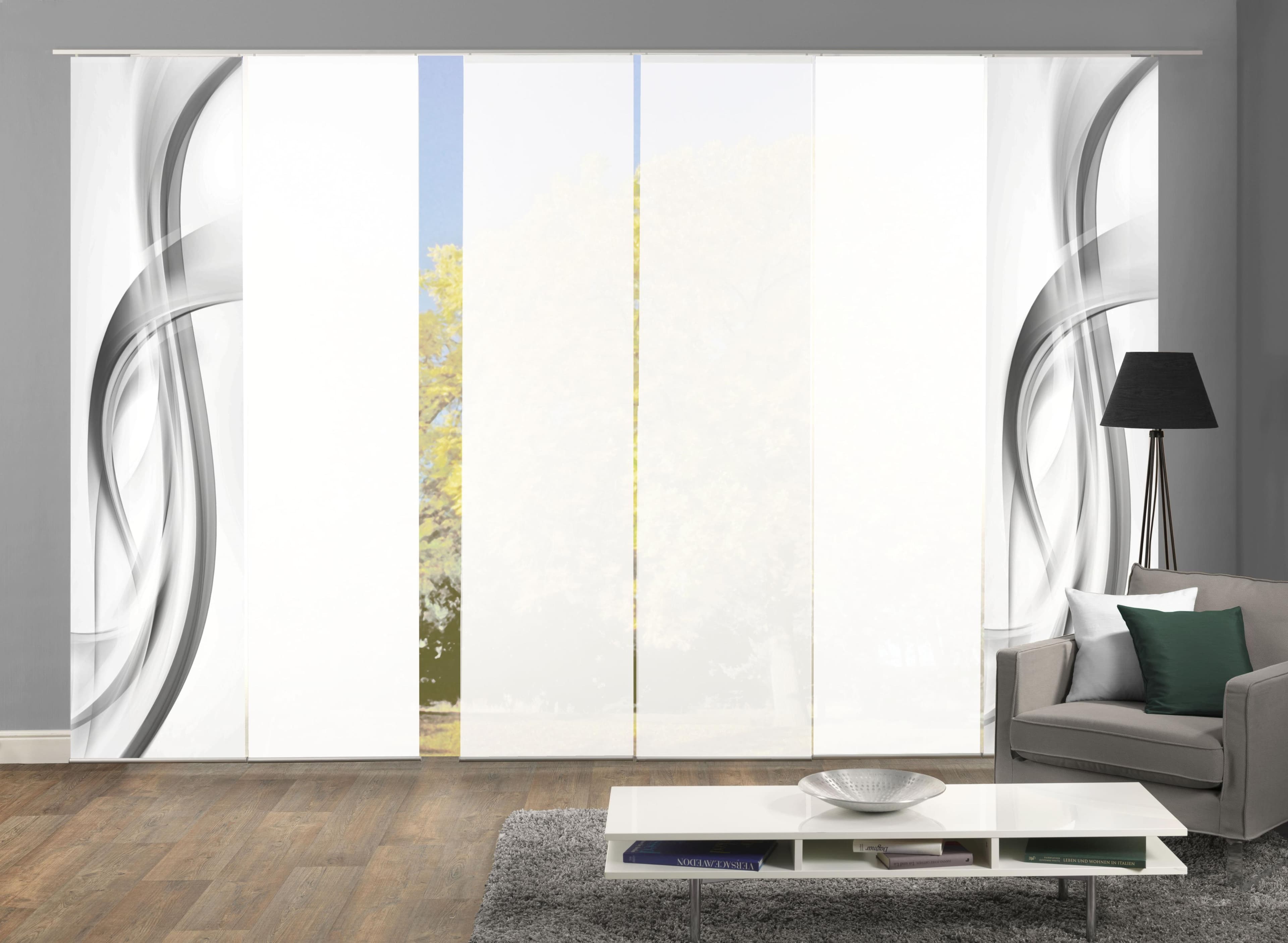 HOME WOHNIDEEN FALA Schiebegardine 6er Set Grau Seidenoptik