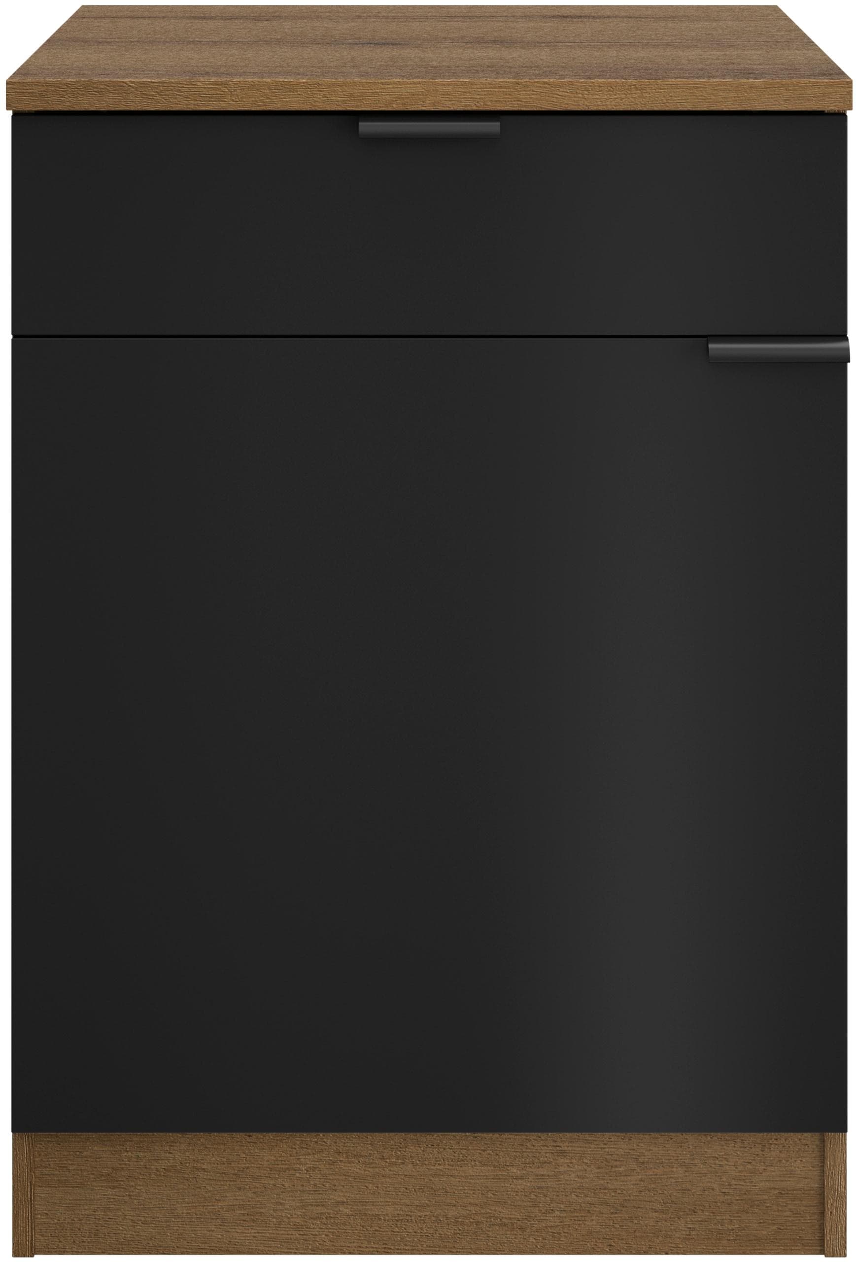 Unterschrank GAMI Eden Küche 60 cm 1 Tür 1 Schublade Eiche Schwarz