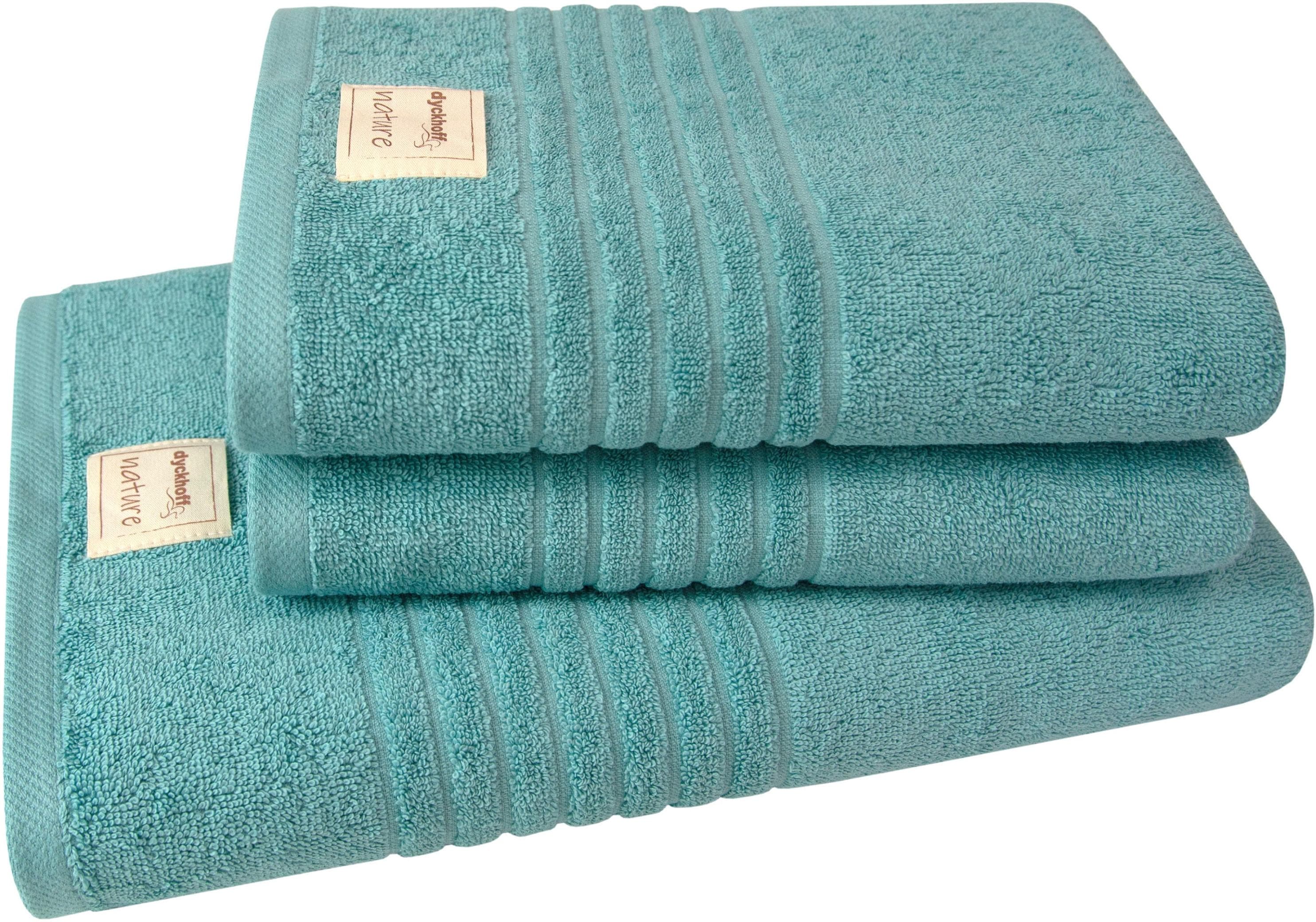 DYCKHOFF Handtuch Set Nature 3-tlg. Ozeanblau Frottier 100% Baumwolle