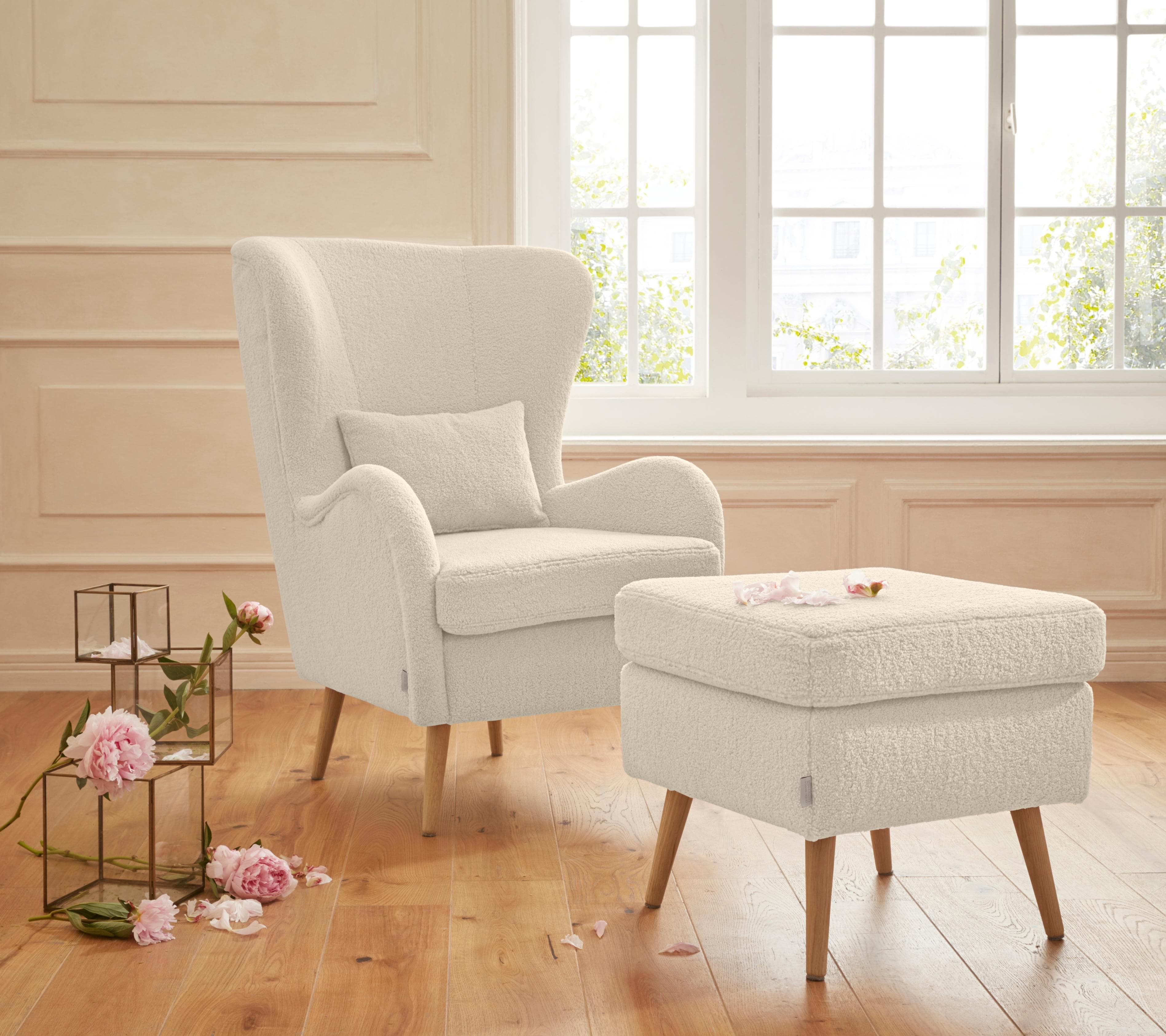 HOME AFFAIRE Sessel Salla Creme mit Hocker