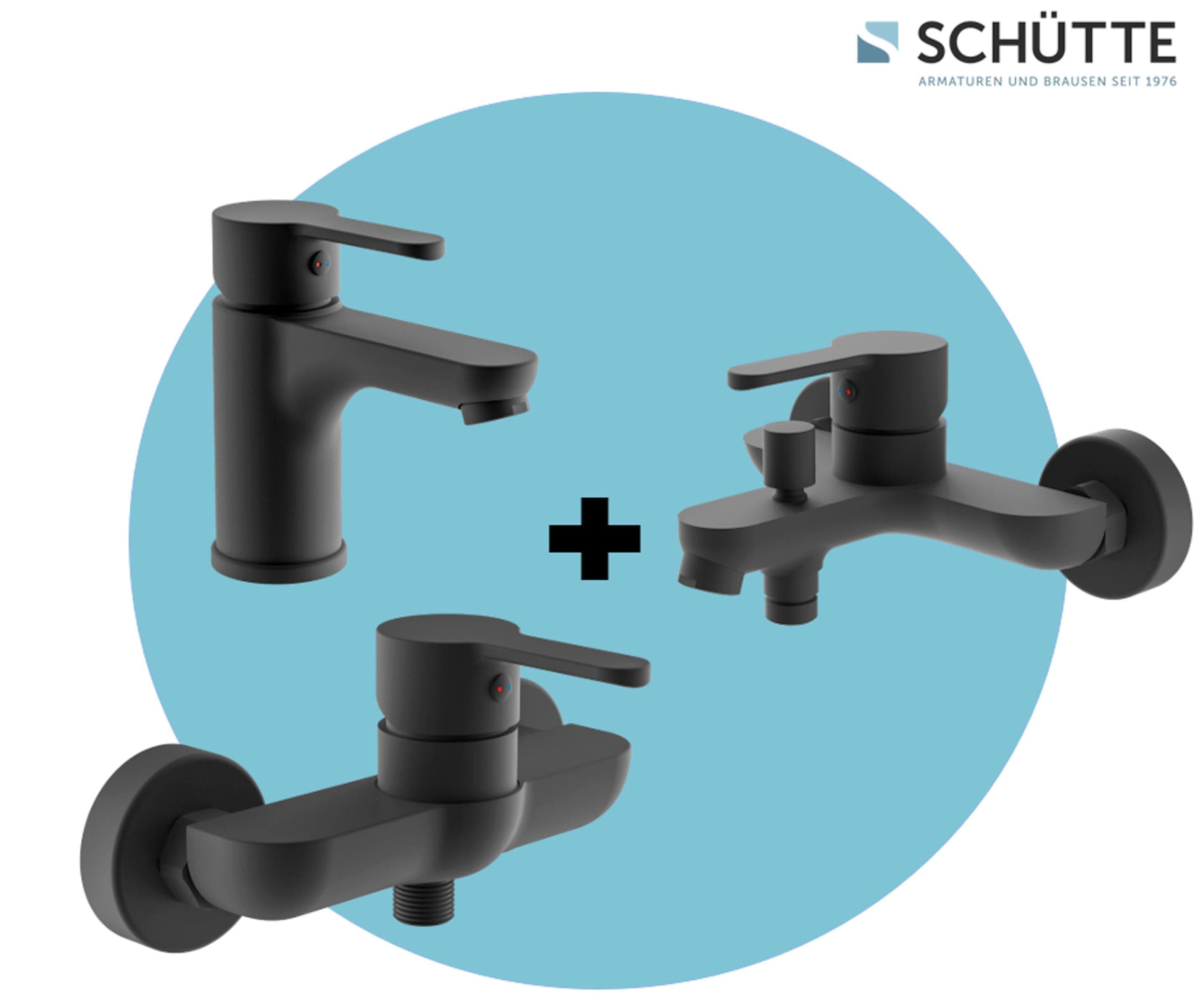 Badarmatur SCHÜTTE 3-teilige Serie DENVER Schwarz Matt Messing