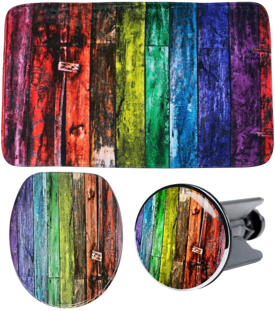 Sanilo Badaccessoire-Set Rainbow Bunt mit WC-Sitz, Badteppich und Stöpsel