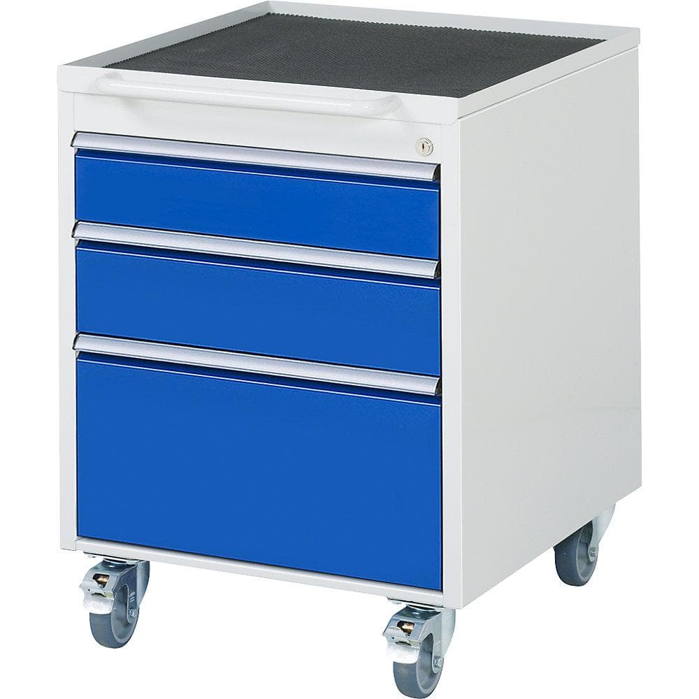 RAU Rollcontainer 3 Schubladen Stahlblech lichtgrau enzianblau
