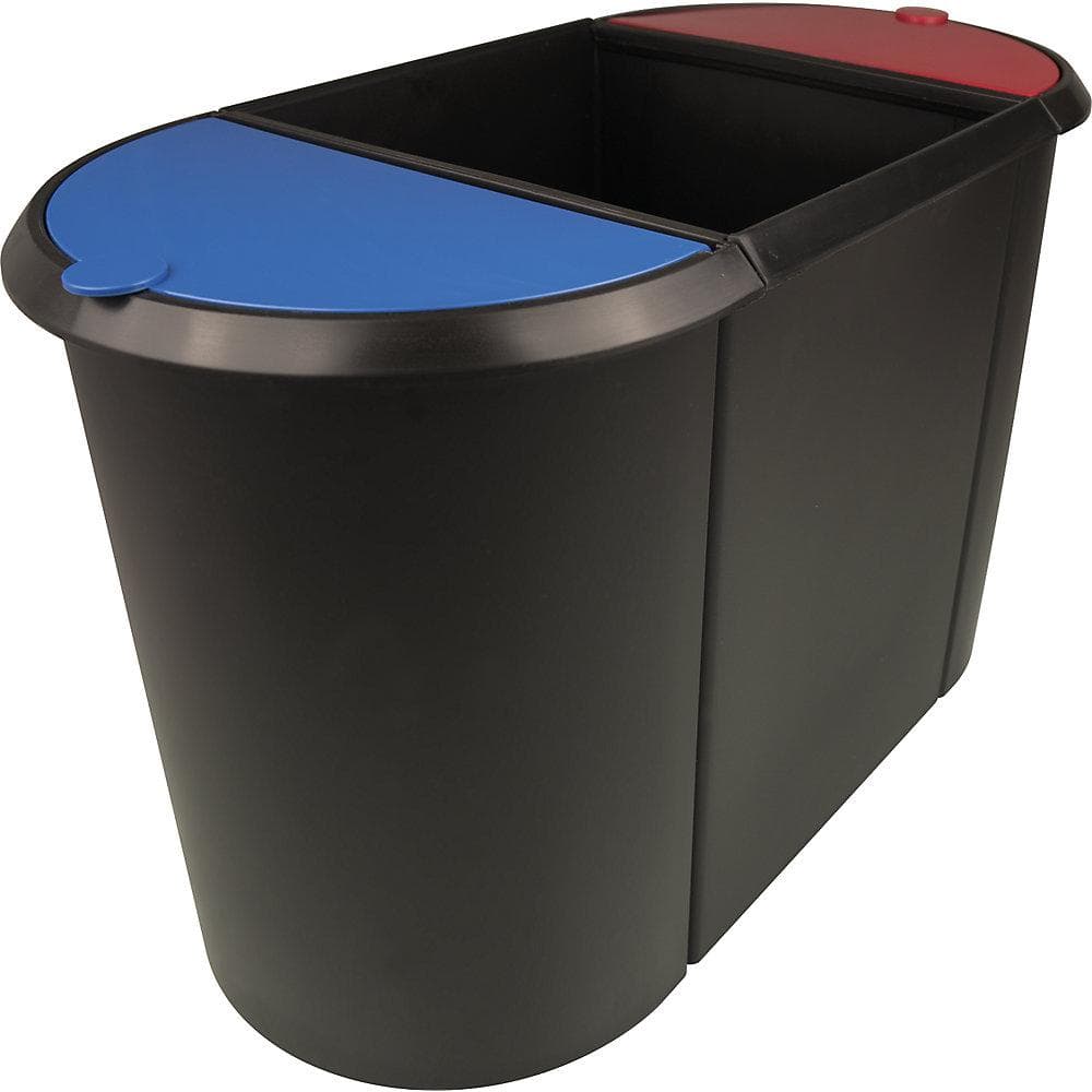 helit Papierkorb TRIO 3 Sortierfächer Kunststoff Schwarz Blau Rot VE 2 Stk