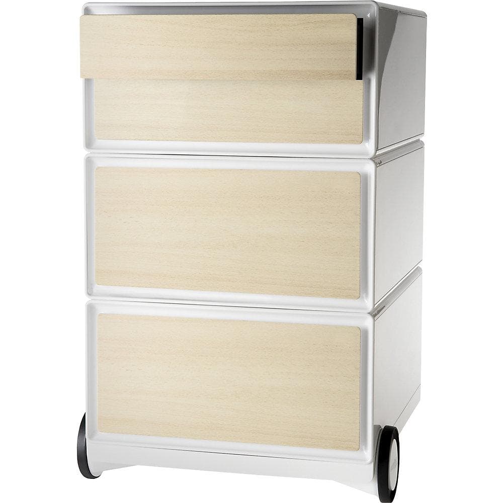 EasyBox Rollcontainer 4 Schubladen Weiß Buche