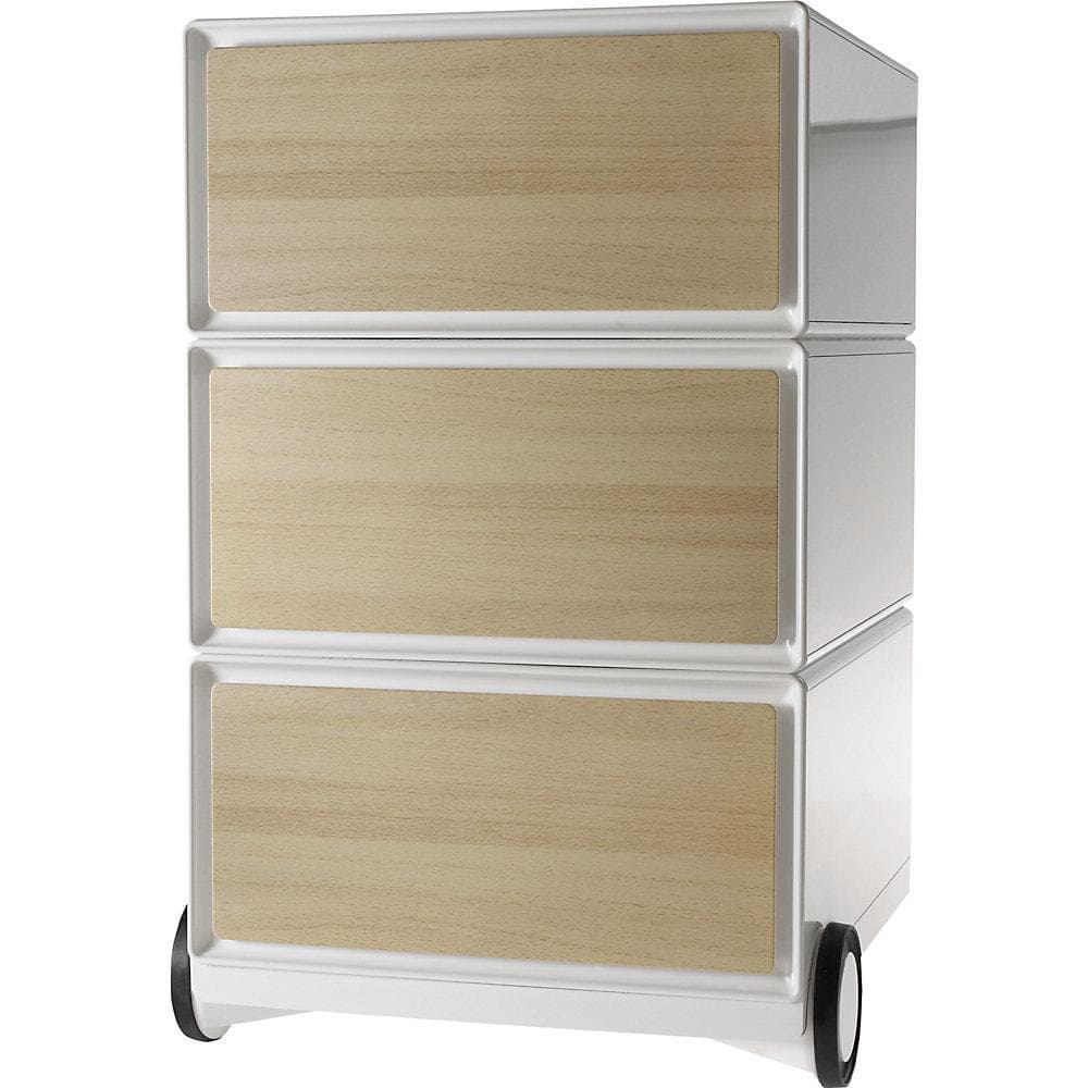 easyBox Rollcontainer 3 Schubladen weiß Buche