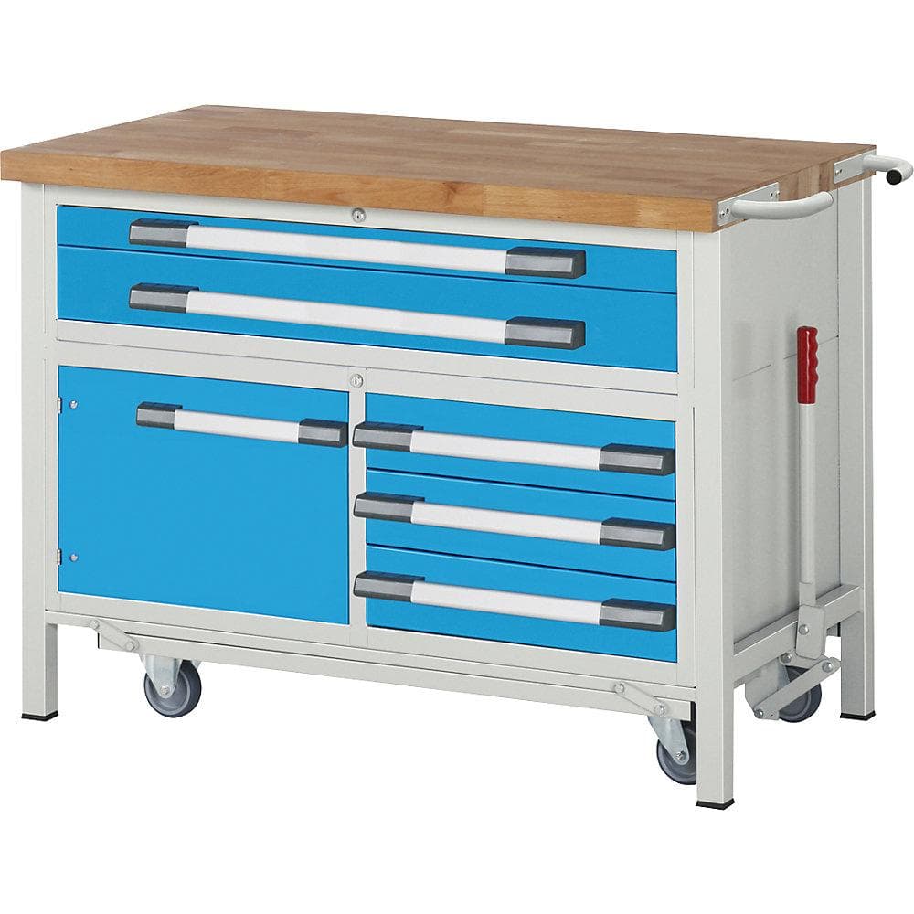 eurokraft pro Werkbank absenkbar 5 Schubladen Buche 1250x700