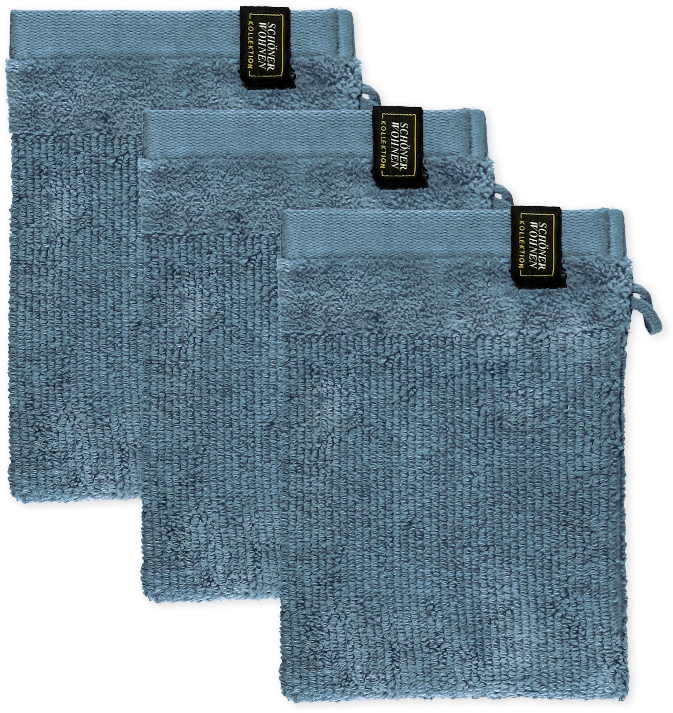 SCHÖNER WOHNEN Waschhandschuh Sense Blau Frottee 3er Set