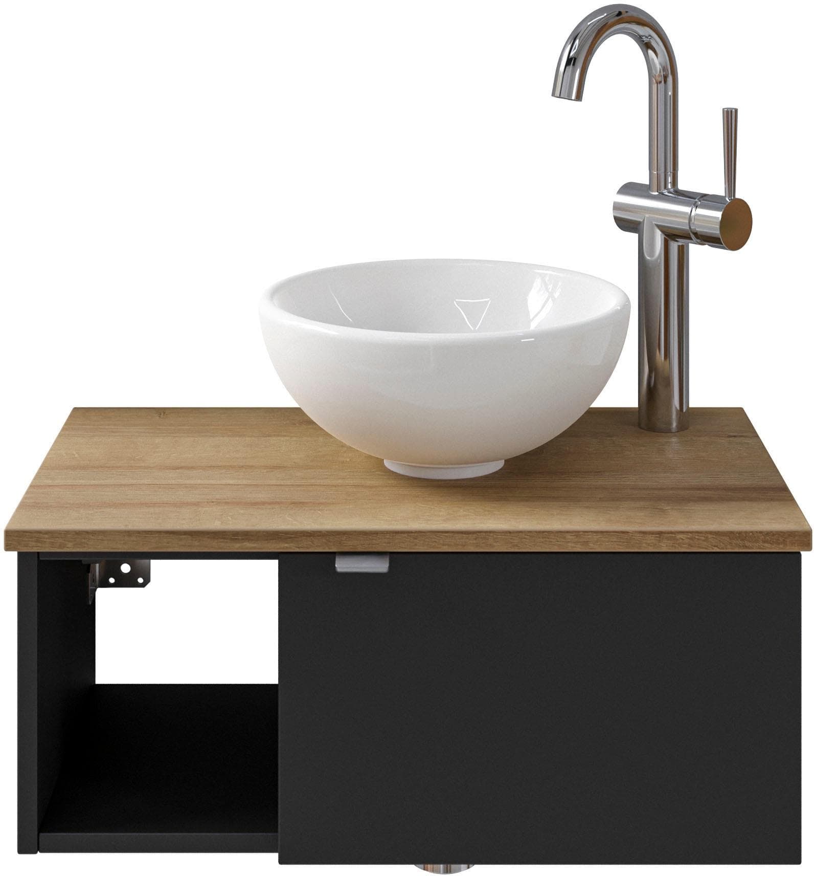 Waschtisch SAPHIR Serie 6915 Schwarz Matt Riviera Eiche