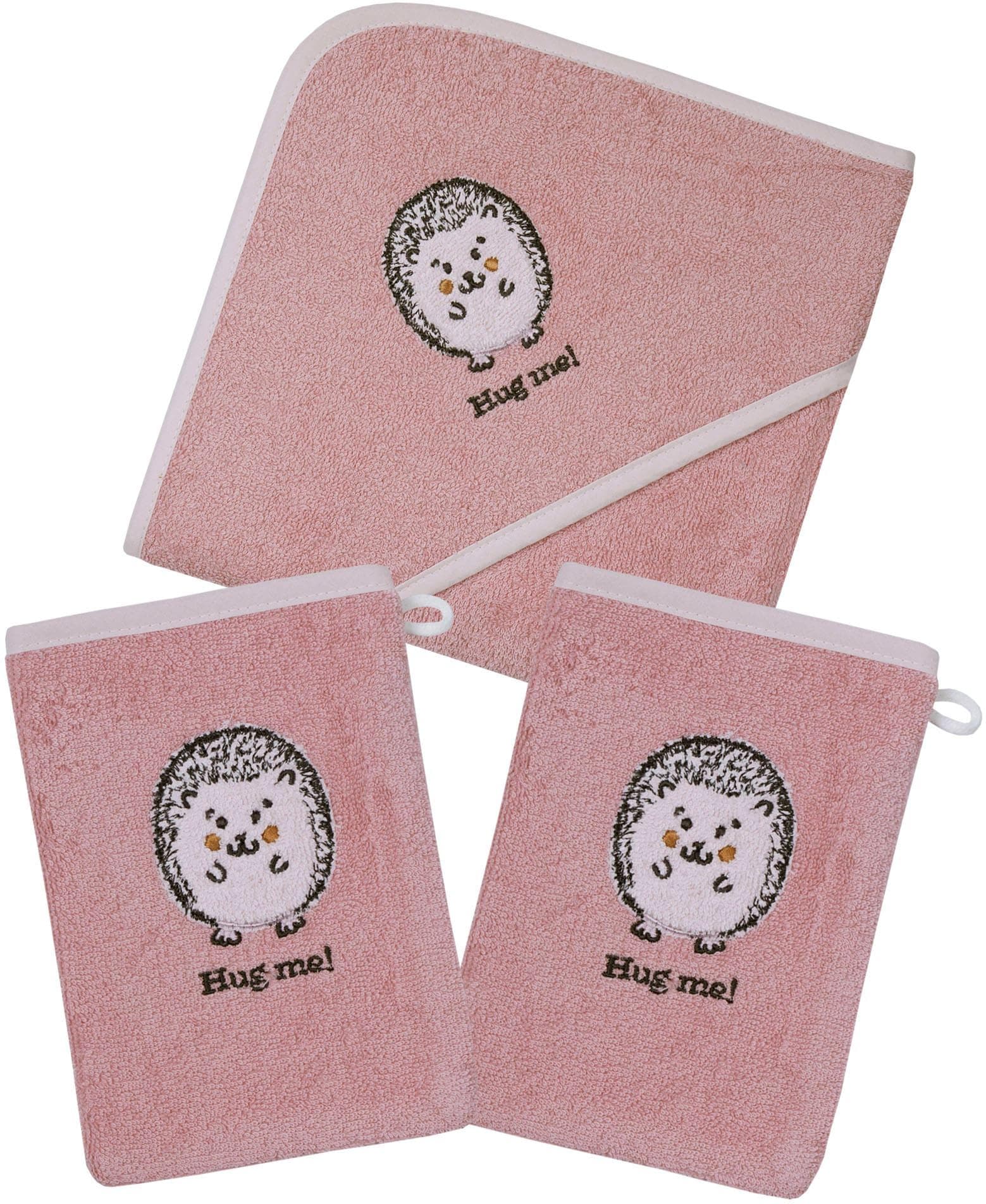 Rosa Handtuch-Set aus Baumwolle und Frottier, süß und niedlich, bestickt