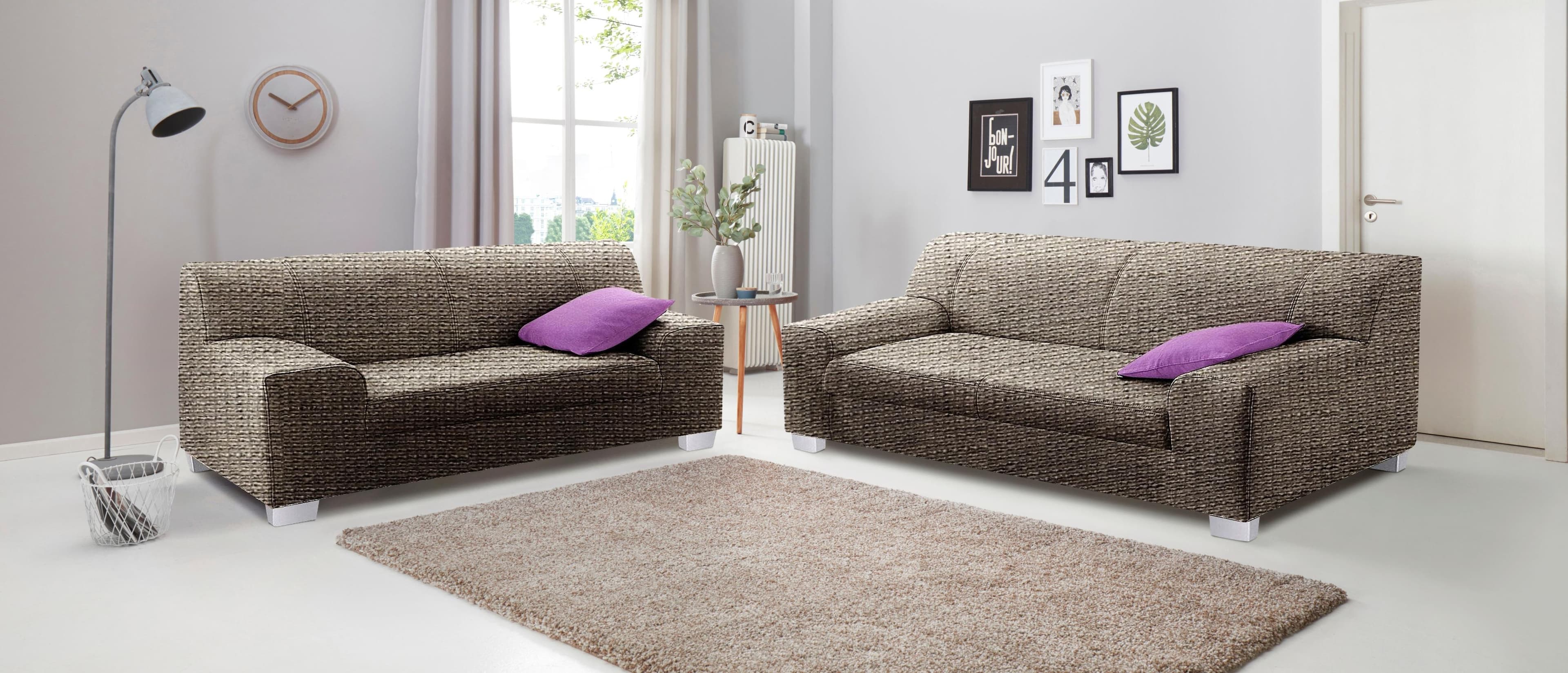 DOMO Collection Amando Polstergarnitur 2er & 3er Sofa Braun Beige