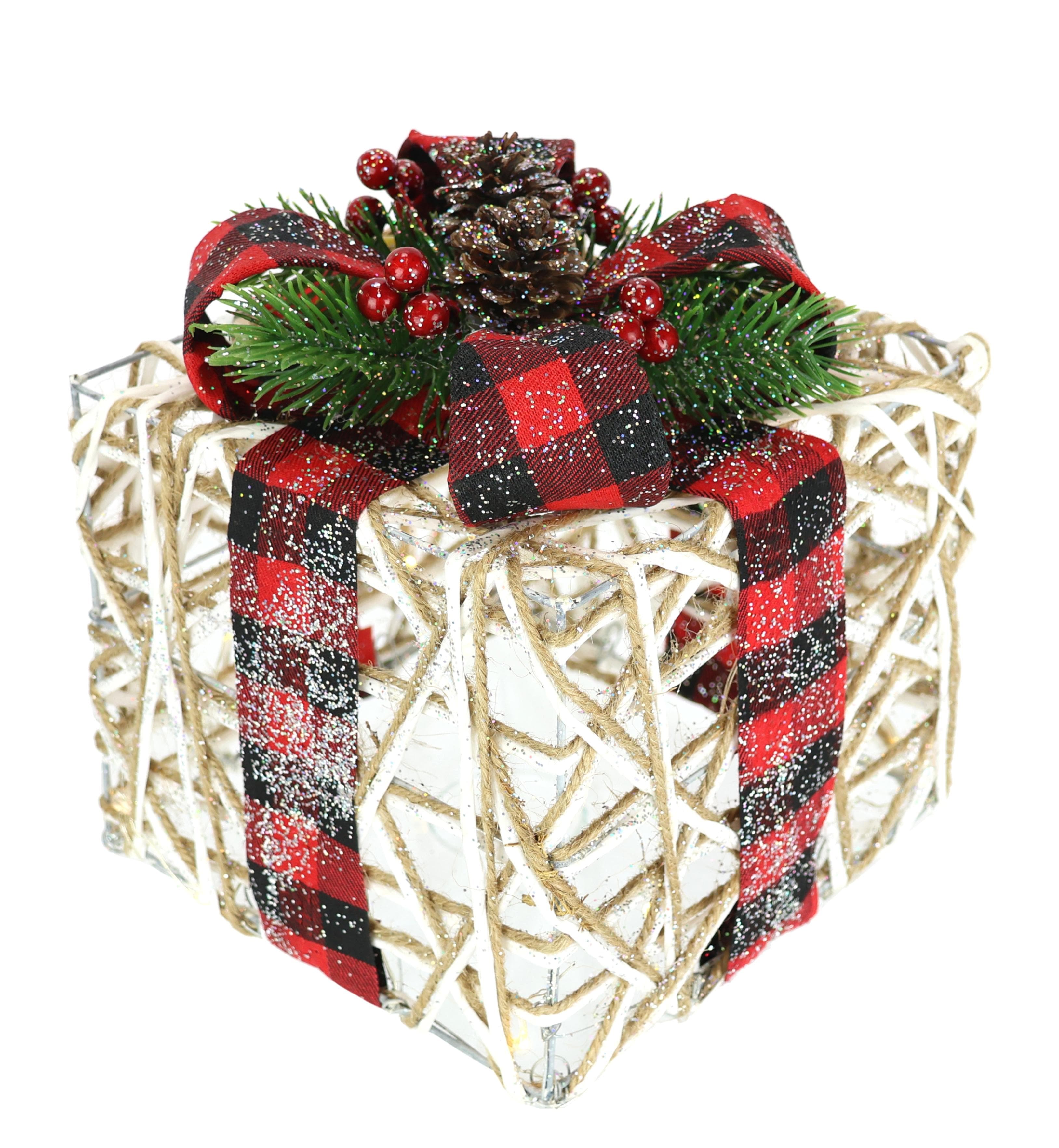Dekofigur I.GE.A. Weihnachtsfigur LED-Geschenk mit Schleife Beige/Rot