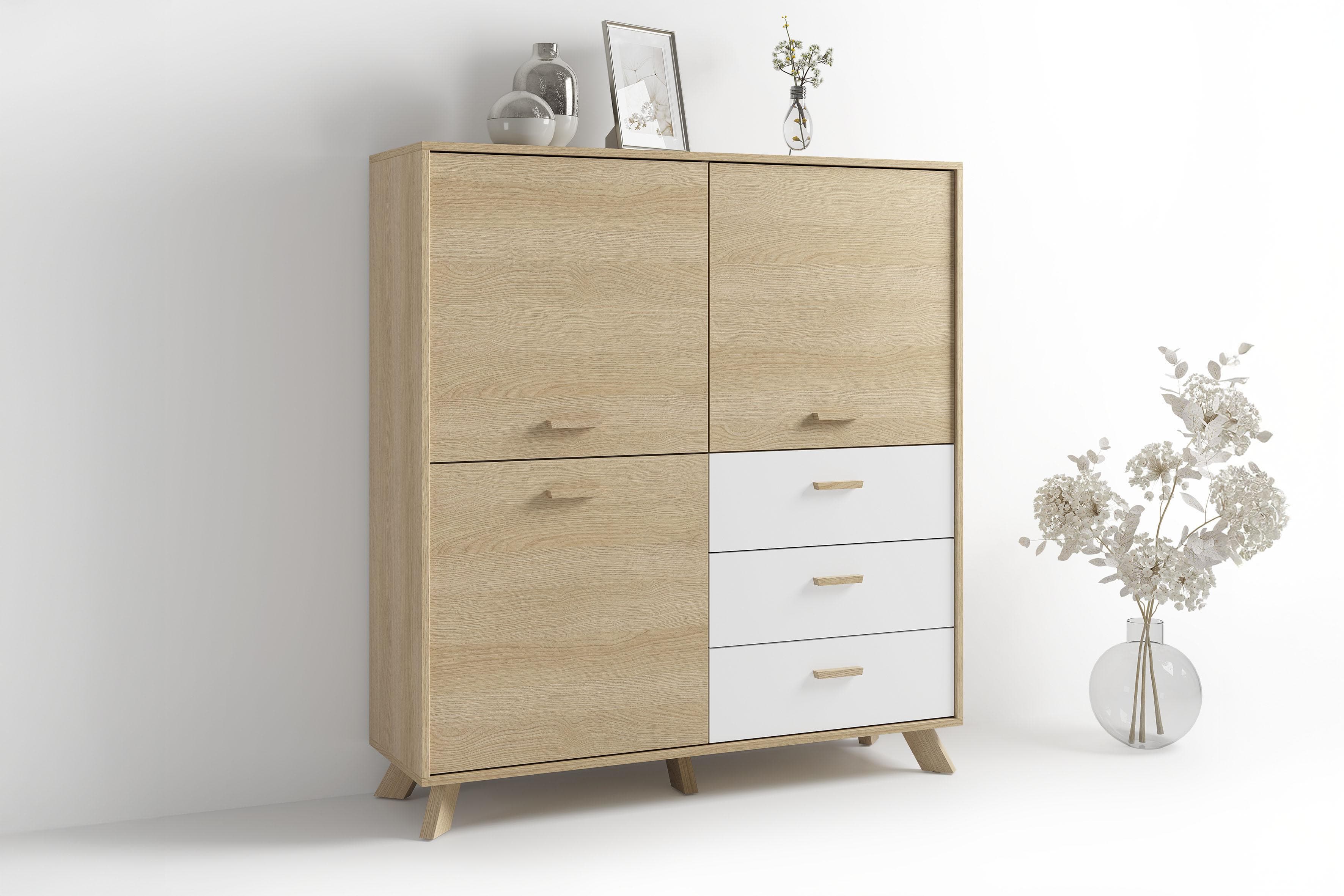 Highboard BYLIVING Bastian Eiche Bianco 120 cm