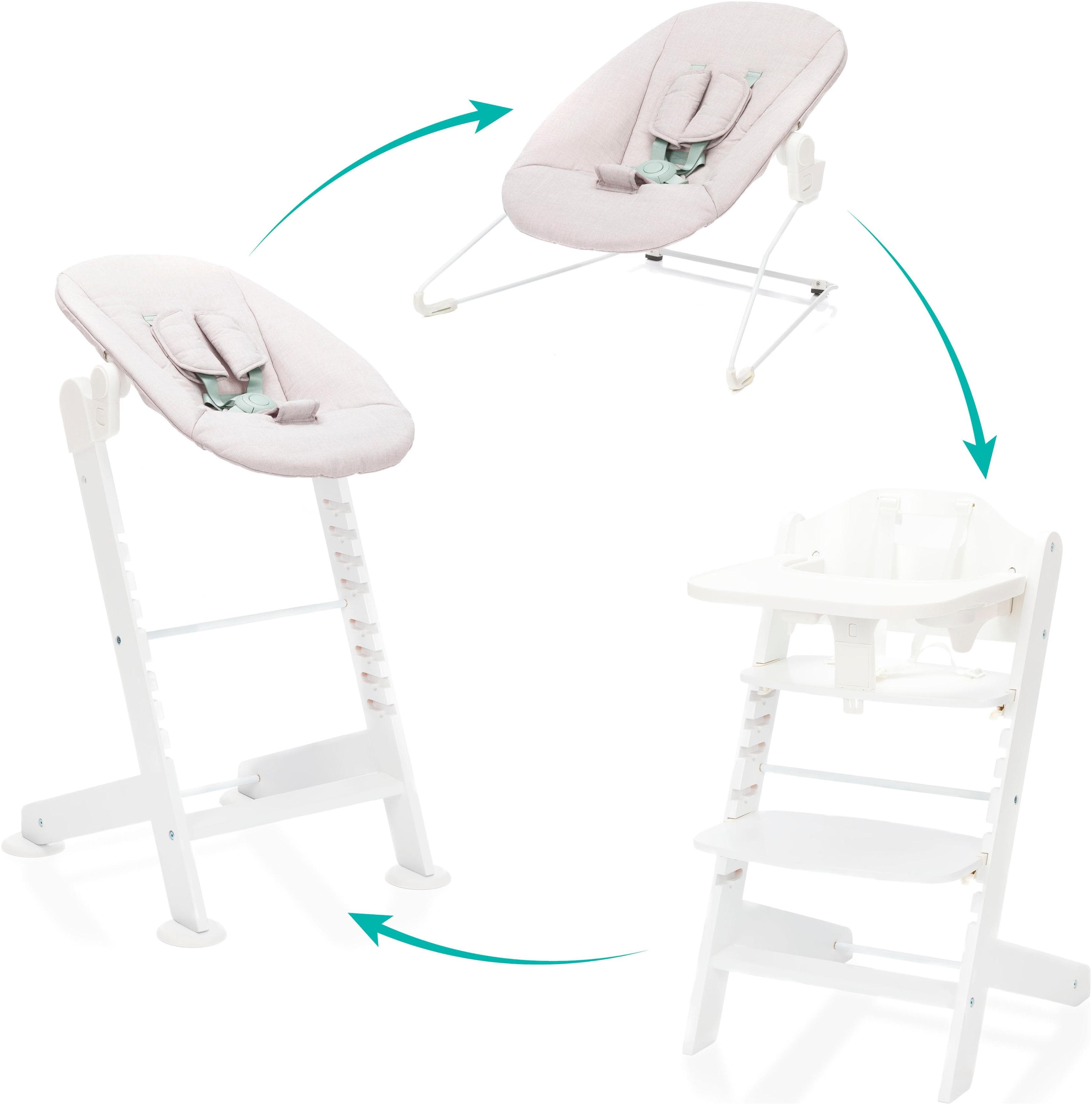 FILLIKID Pia Swing Hochstuhl 3in1 Set Weiß mit Neugeborenenaufsatz und Wippe