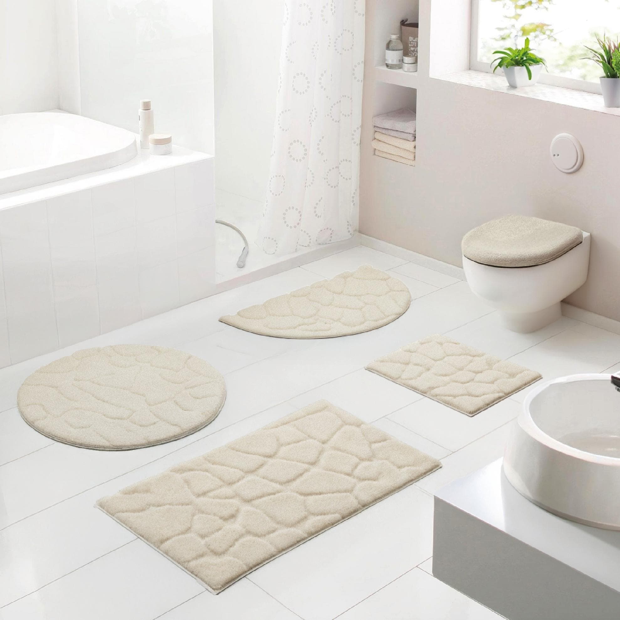 GRUND Ashtar Badteppich Set Creme 3-tlg. Polyester Hoch-Tief-Design