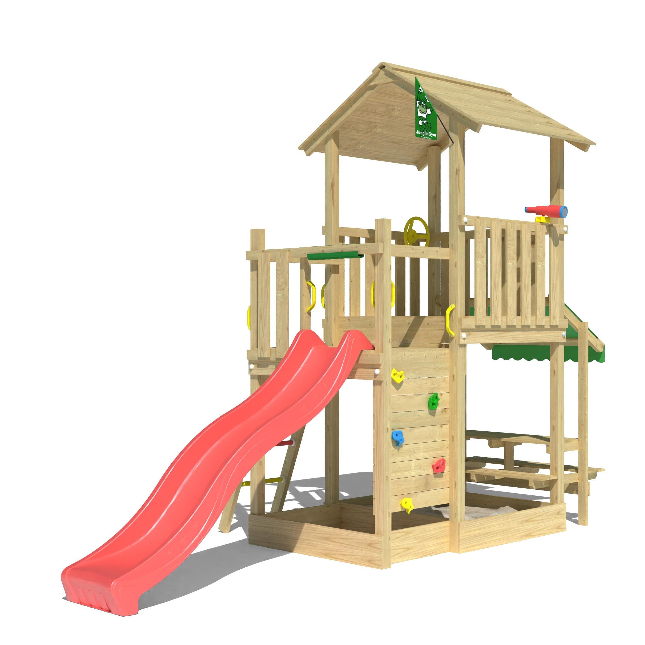 Jungle Gym Spielturm Keep rot mit Rutsche und Kletterwand