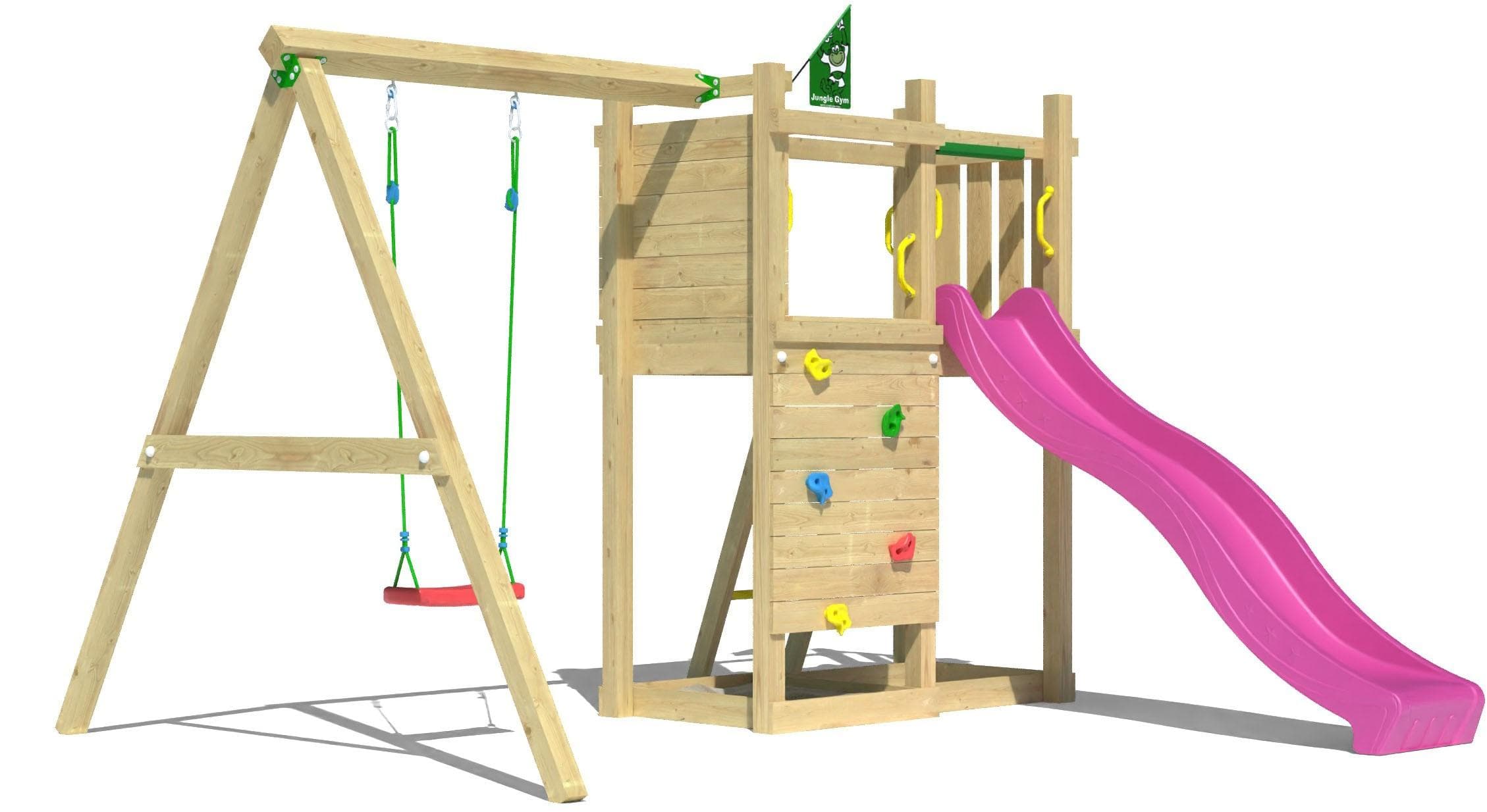 Jungle Gym Spielturm Deck Pink mit Rutsche und Schaukel