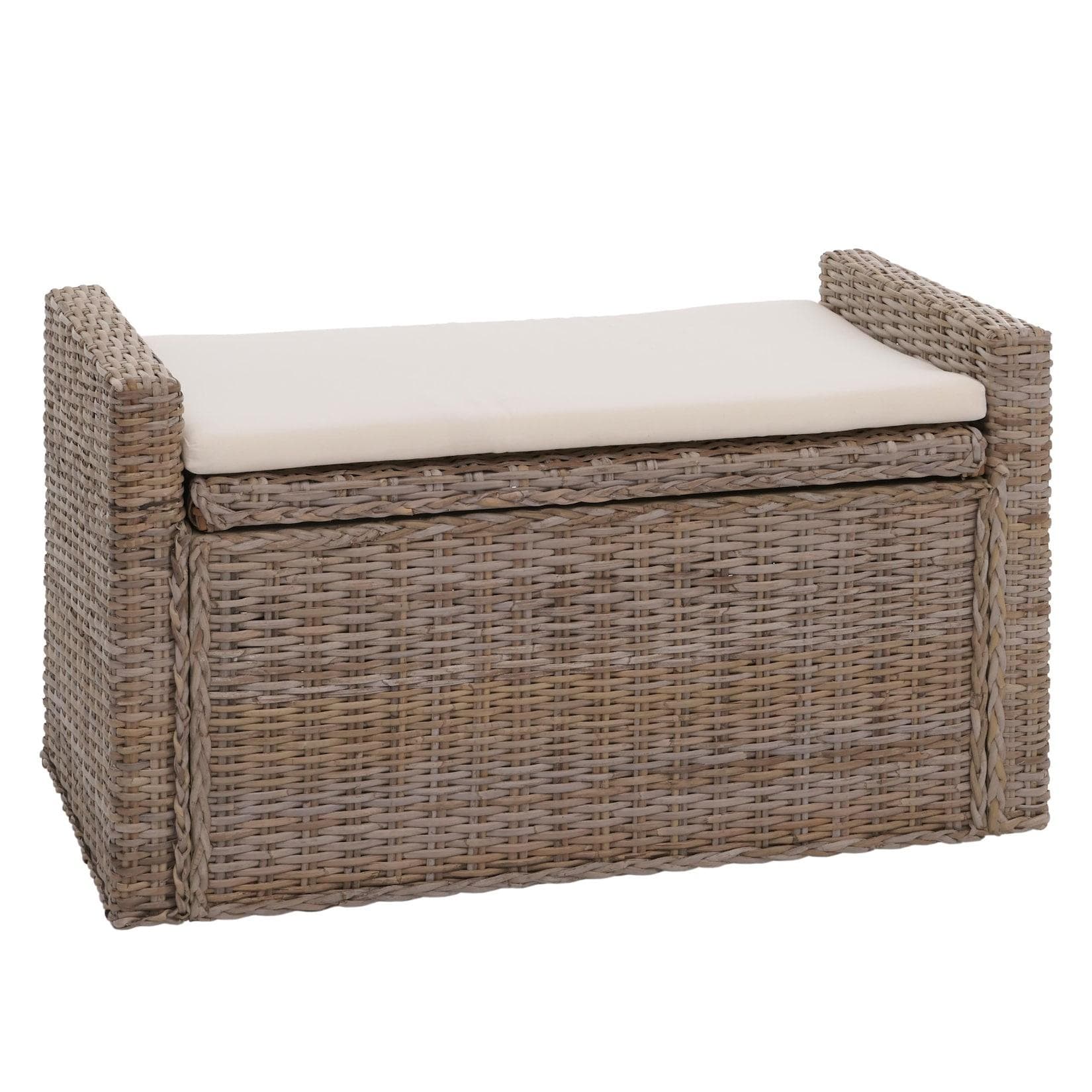 Aufbewahrungstruhe Genua Truhe Sitzbank Garderobenbank Kubu Rattan 88cm Grau-Braun