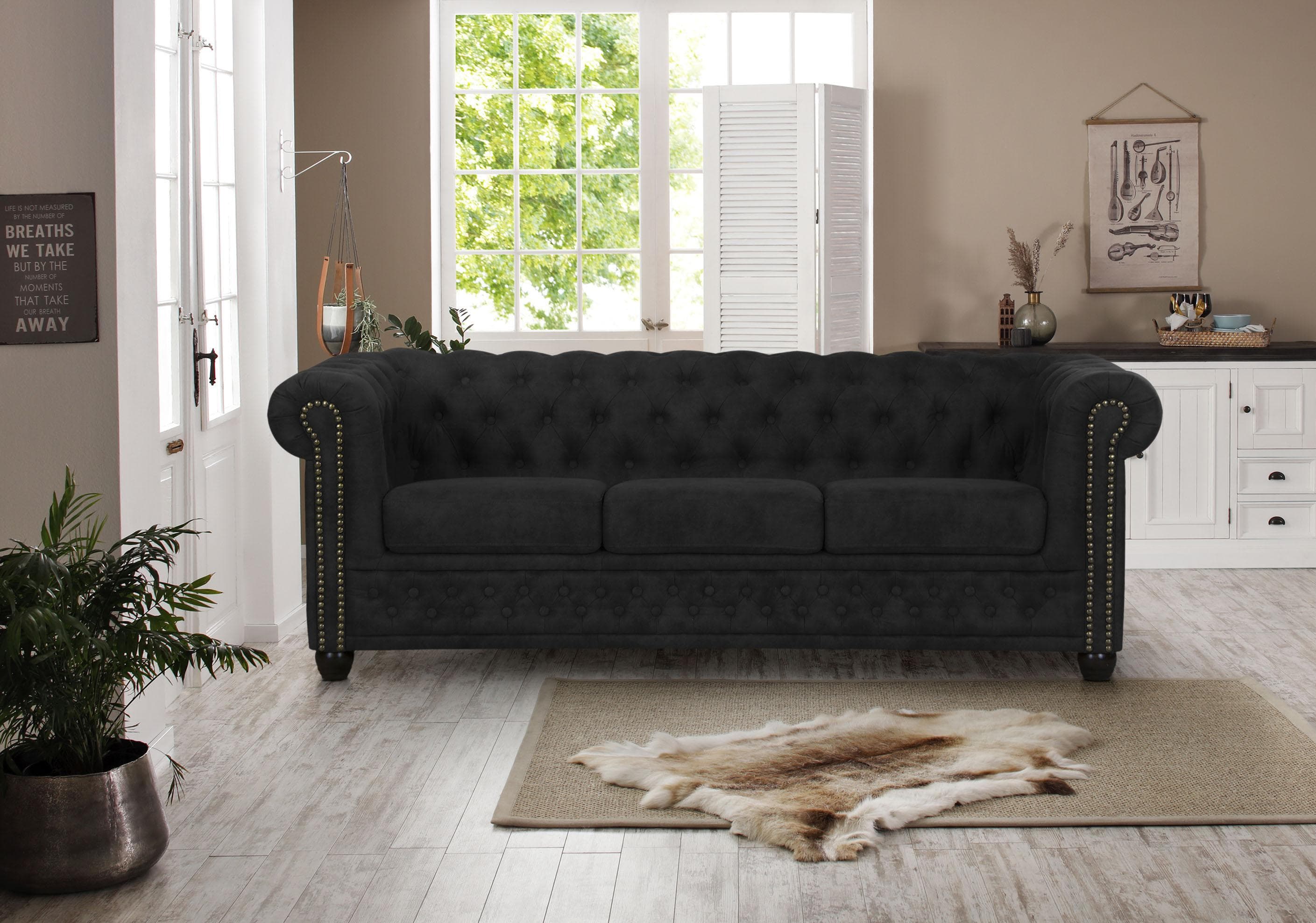 HOME AFFAIRE Chesterfield-Sofa Rysum Anthrazit Microfaser