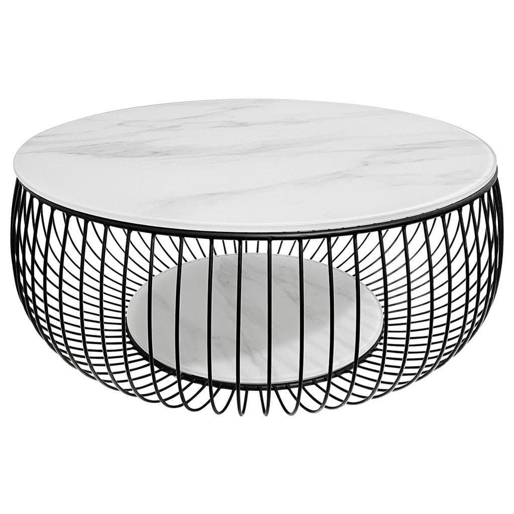 Novel Couchtisch Schwarz Weiß Metall Glas Marmoroptik Rund