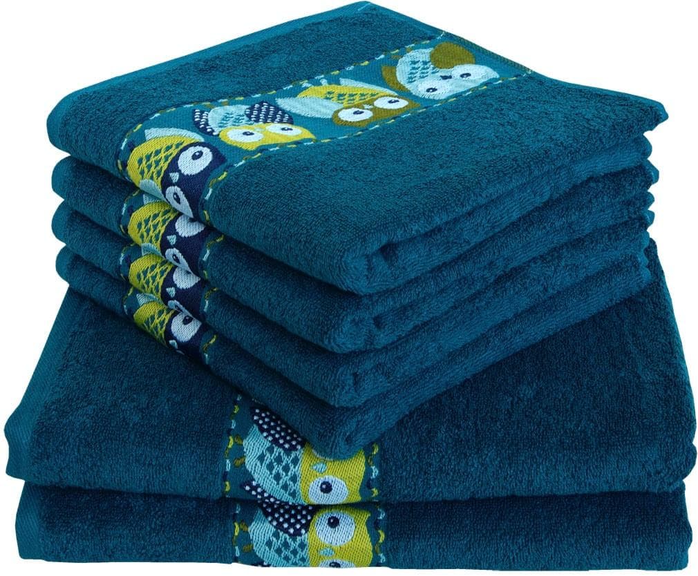 DYCKHOFF Handtuch Set Eulen Petrol 100% Baumwolle 4+2 Handtücher