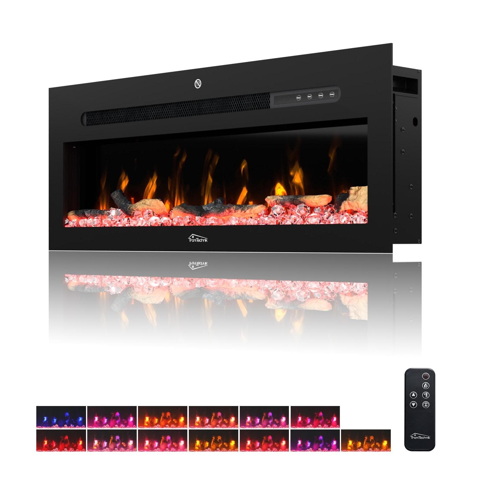 TroniTechnik Wandkamin Elektrisch Schwarz mit LED Flammeneffekt