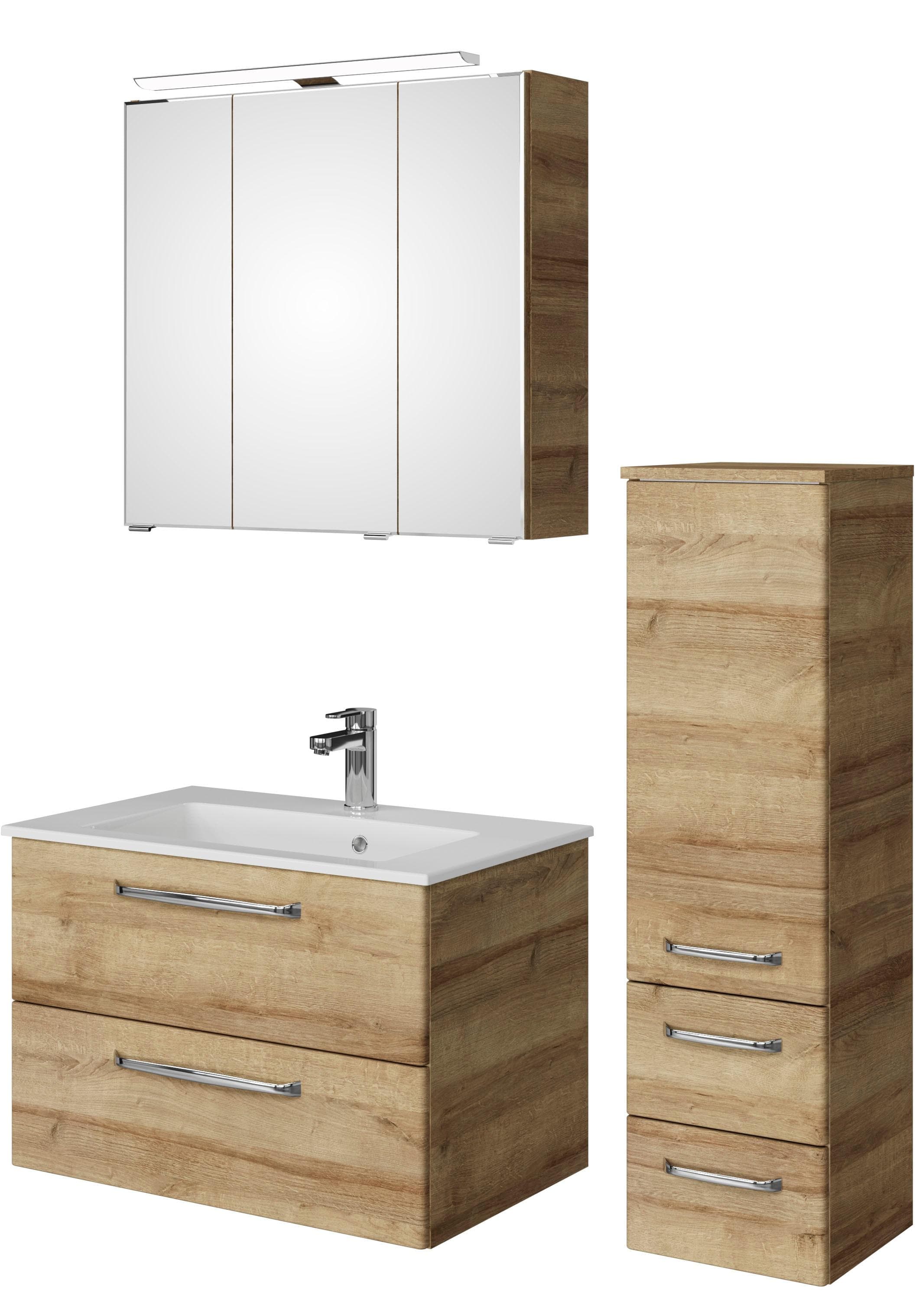 Badmöbel-Set SAPHIR Trentino 3-tlg. mit LED-Spiegelschrank & Mineralmarmor