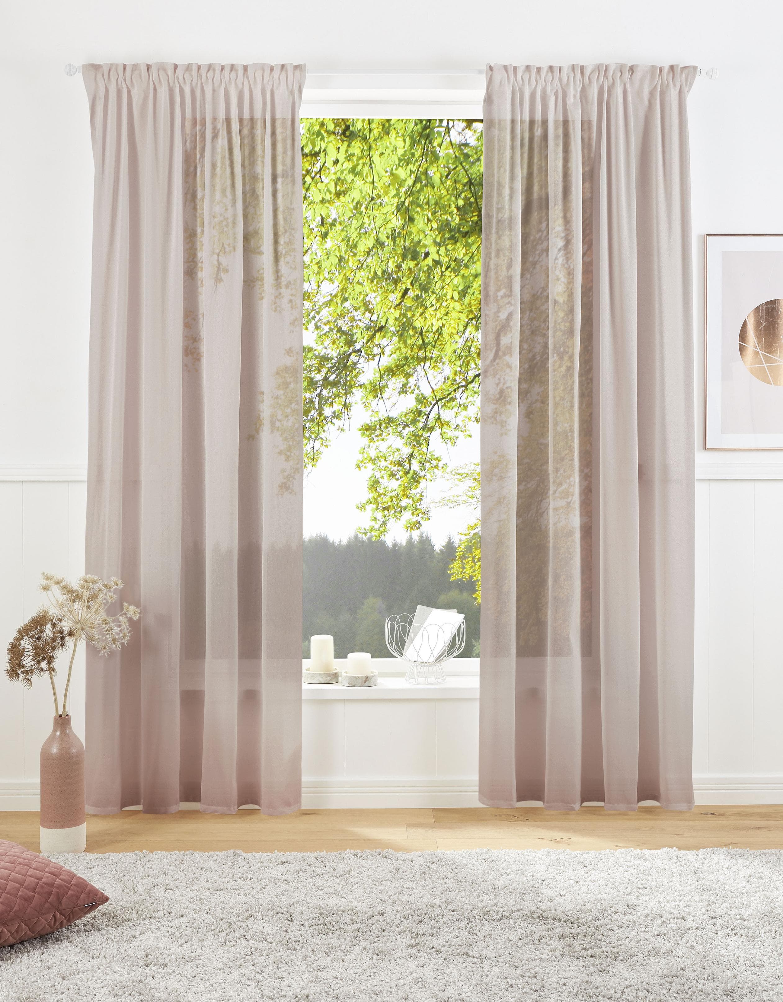 Vorhang Lanea Beige Leinenoptik Baumwolle-Polyester