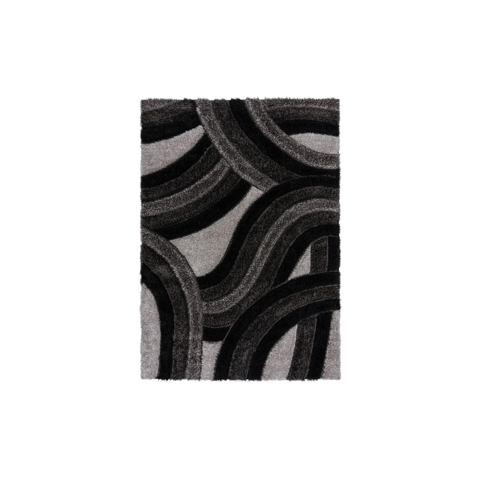 Hochflor-Teppich aus 100% recyceltem Polyester Grau-Schwarz 160x230 cm Kadima Design