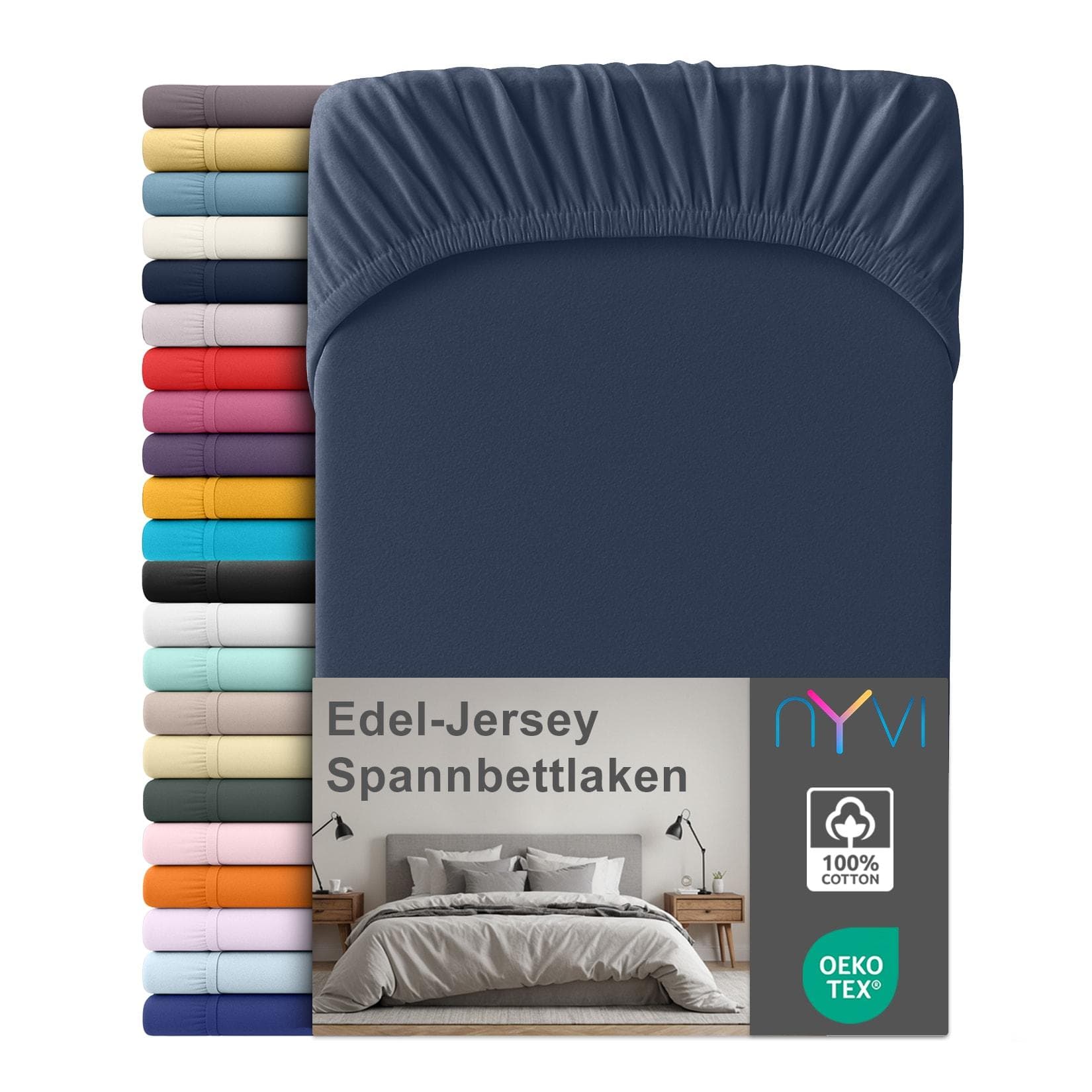 NYVI Edel Jersey Spannbettlaken Deluxe 100% Baumwolle Marineblau