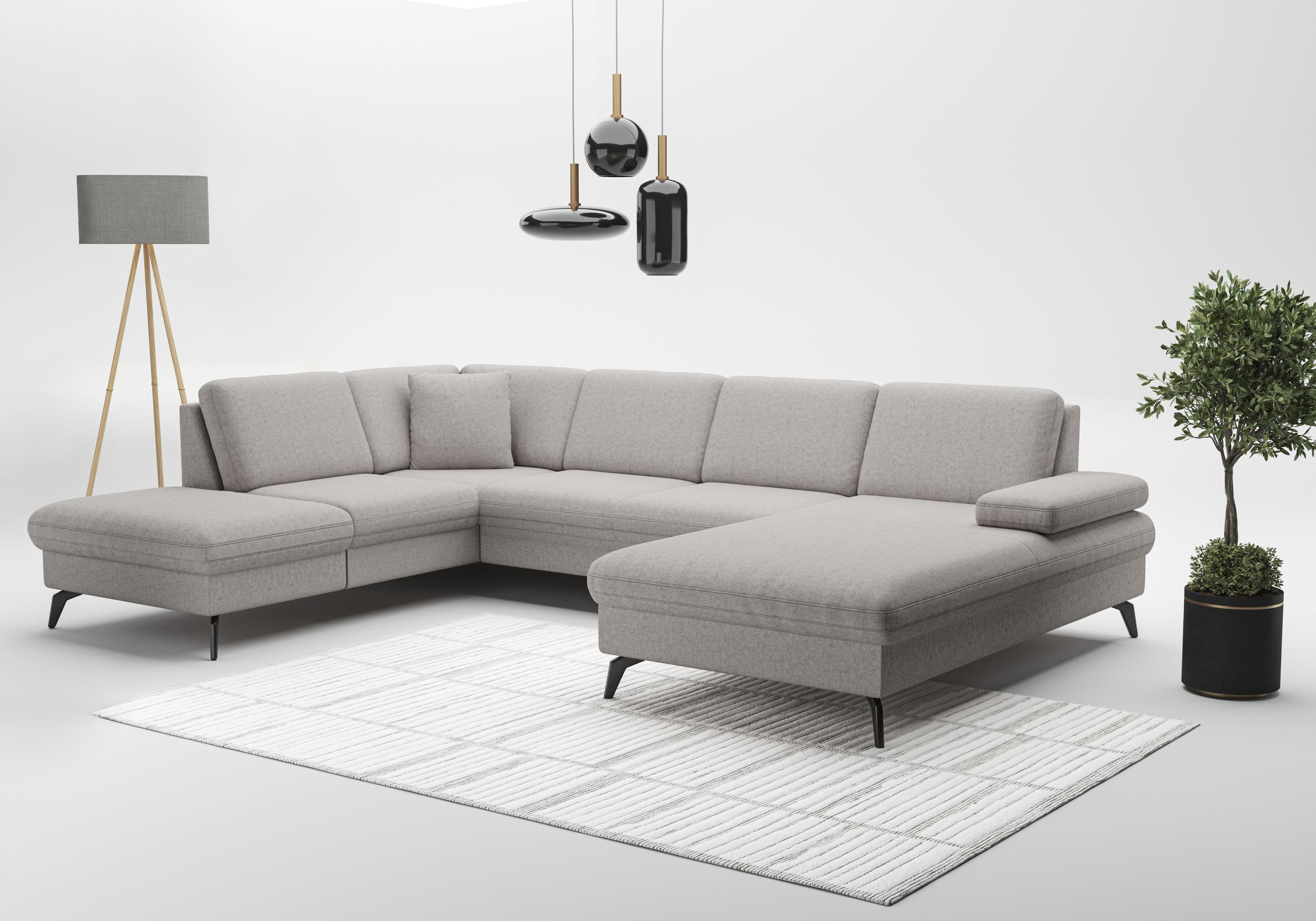 SIT & MORE Morris Jubi U-Form Wohnlandschaft Hellgrau mit Bettfunktion