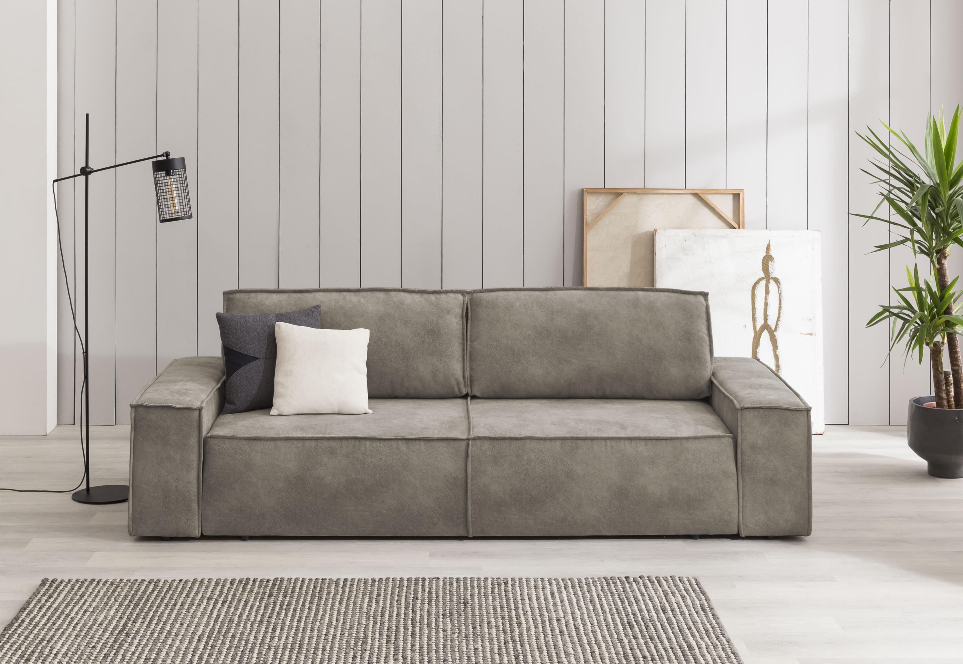 HOME AFFAIRE SHERWOOD Schlafsofa 3-Sitzer Grau Vintage-Lederoptik